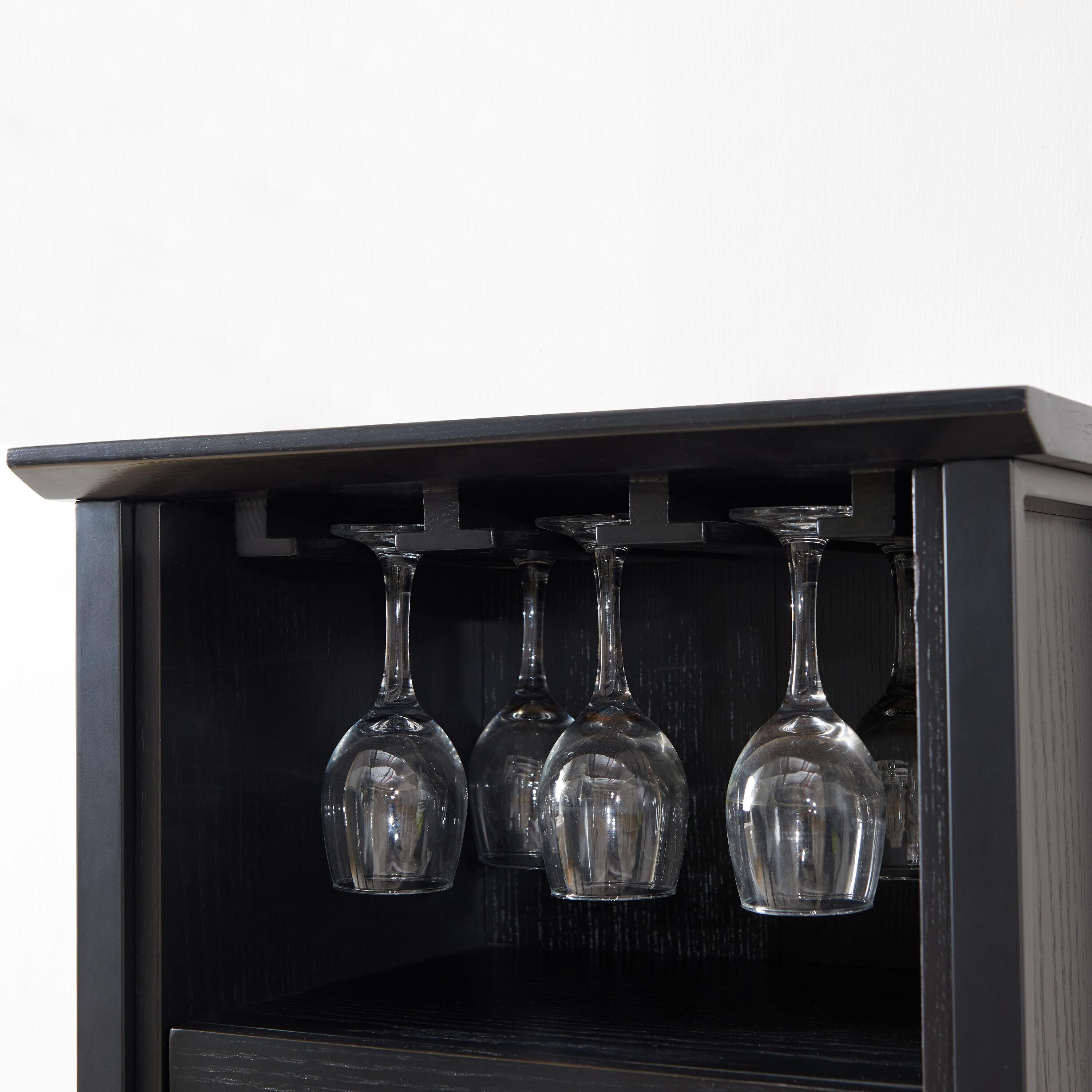 Leick Home Leah Mini Bar Cabinet for Stemware and Bottle Storage, Black