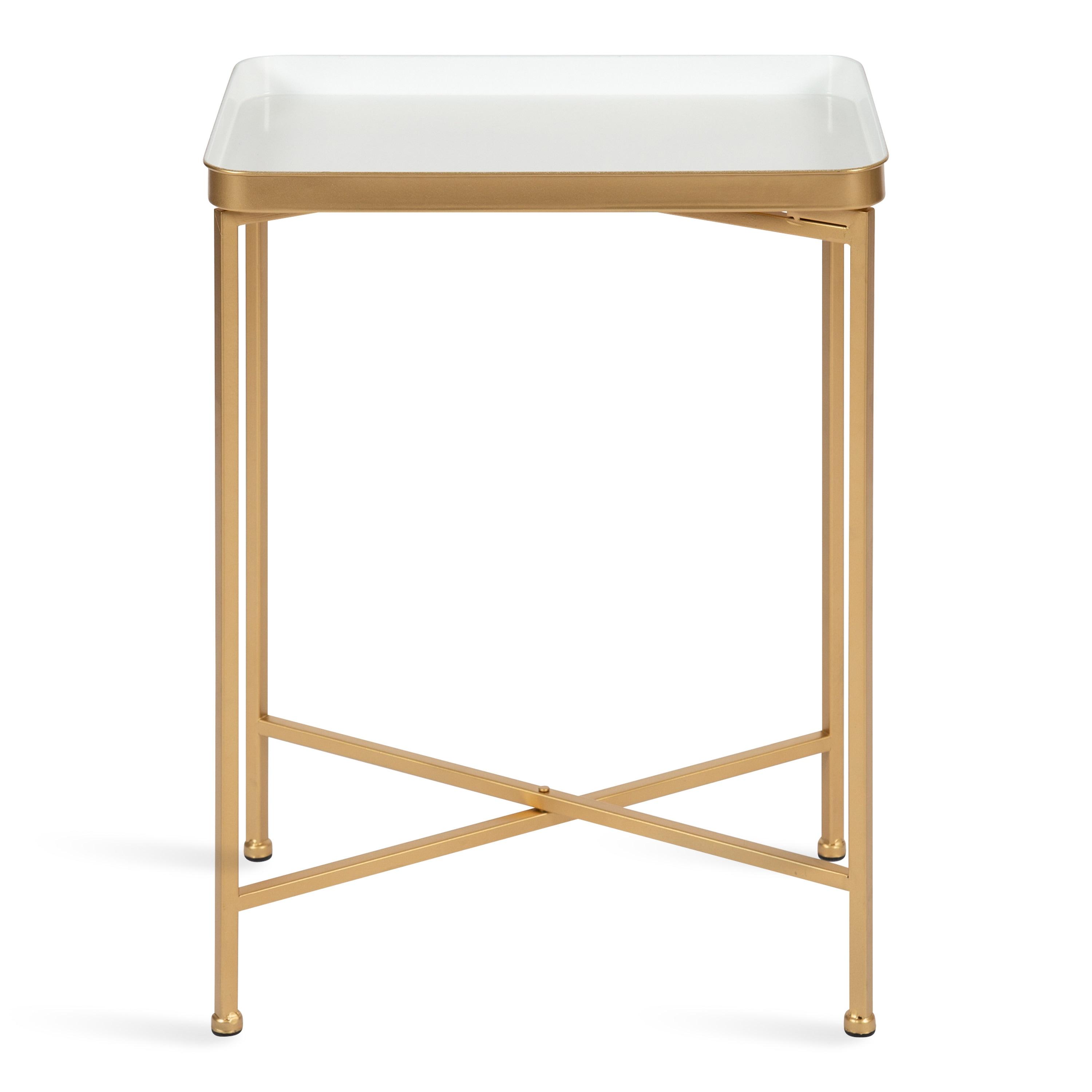 Kate and Laurel Celia Rectangle Metal Side Table, 18x12x26, White and Gold