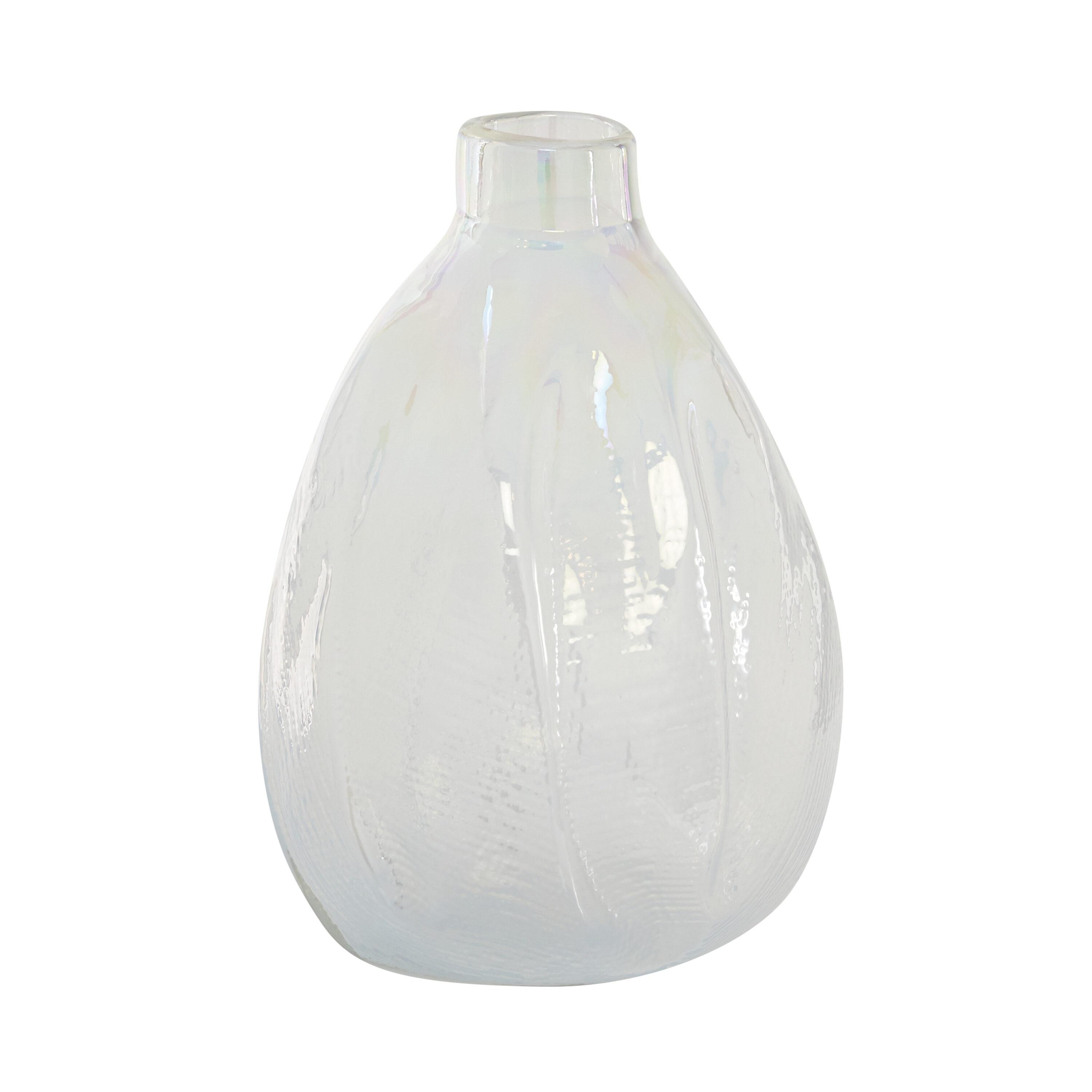 DecMode 16" Blown White Glass Vase