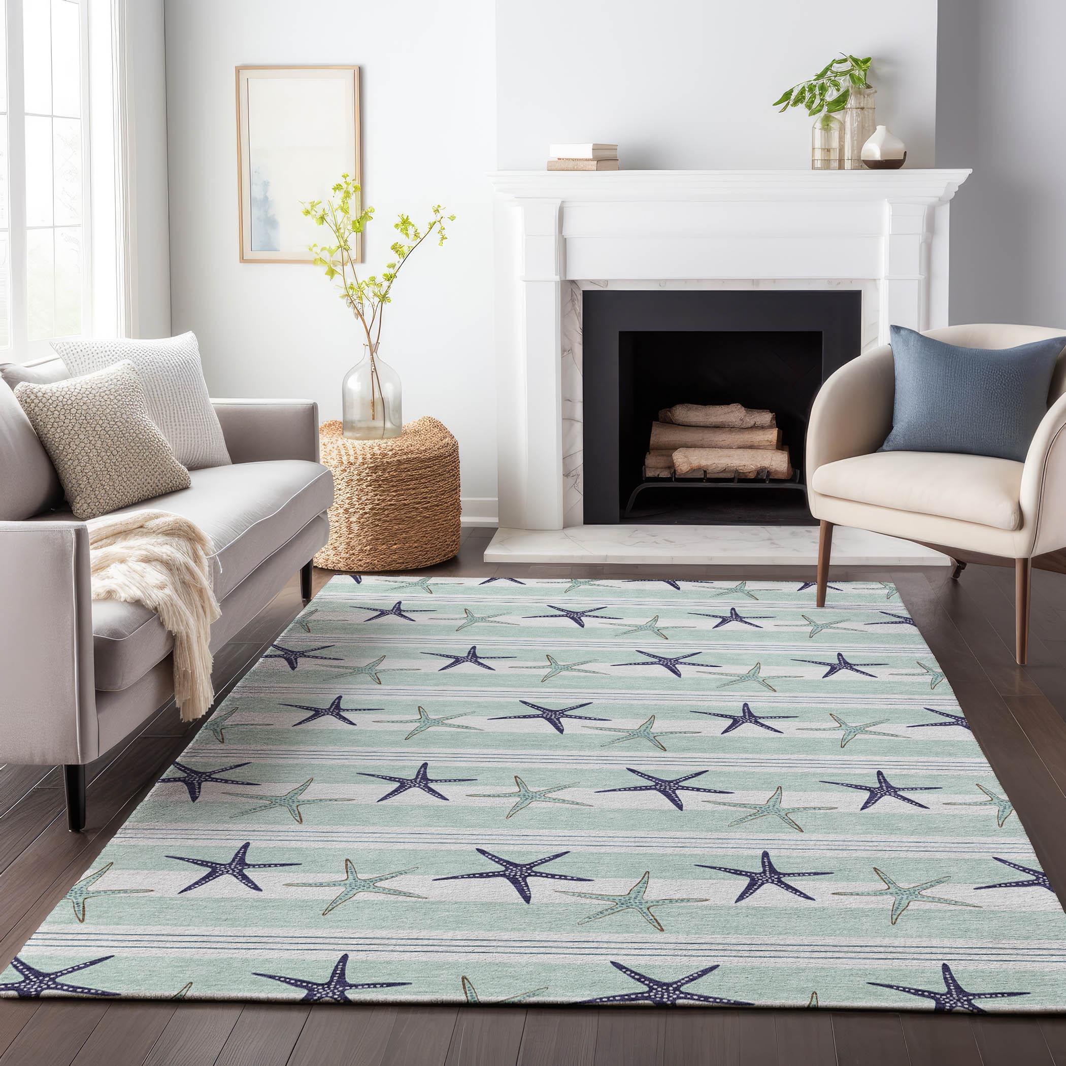 Addison Rugs Mayfield Washable Coastal Starfish Seaglass Rectangle Rug, 3' x 5'