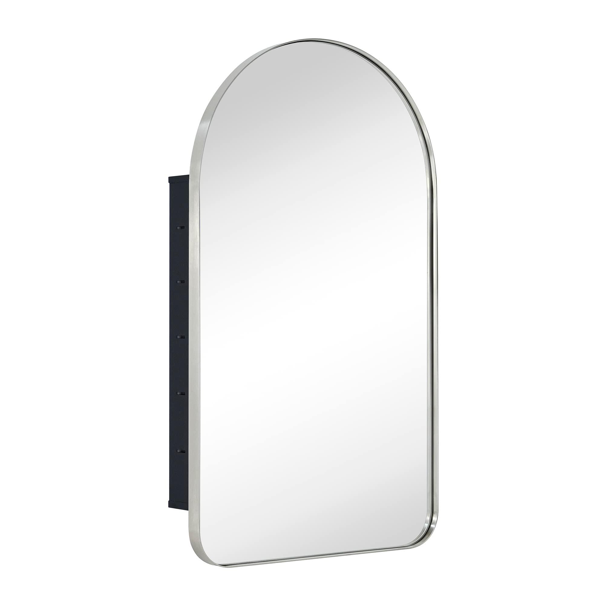 TEHOME 16 in. W x 28.3 in. H Arched Metal Framed Recessed Medicine Cabinet with Mirror for bathroom in Brushed Nickel
