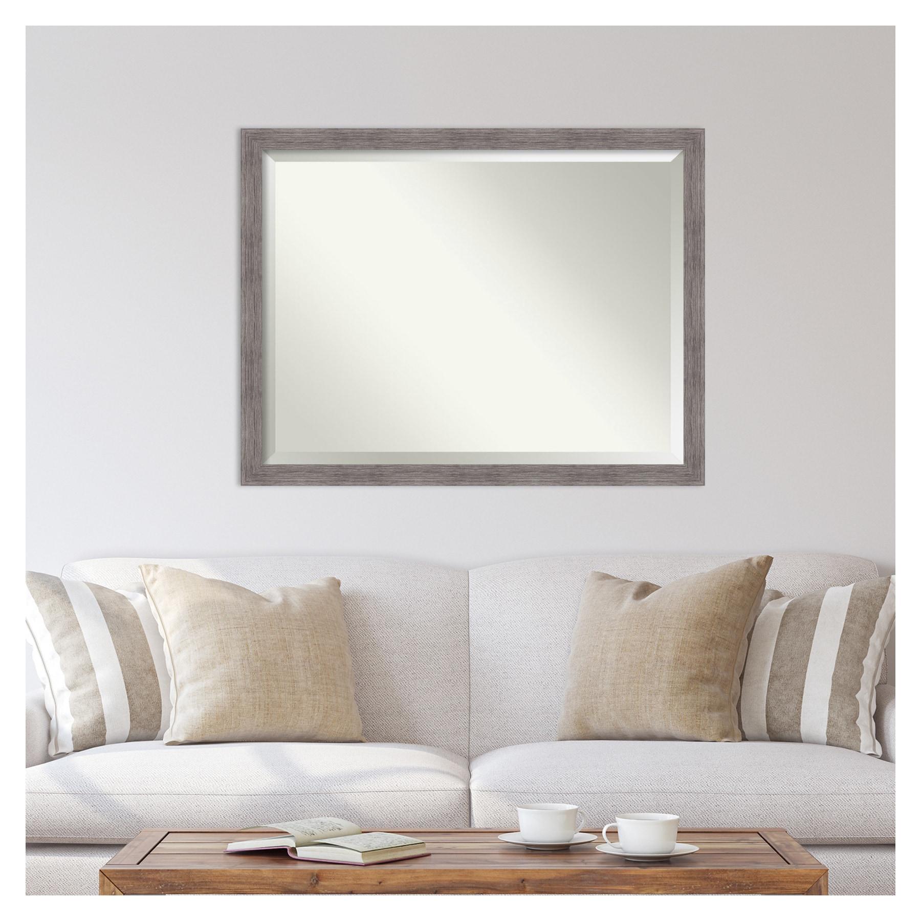 Amanti Art Beveled Bathroom Wall Mirror - Pinstripe Frame Pinstripe Plank Grey Narrow Outer Size: 43 x 33 in