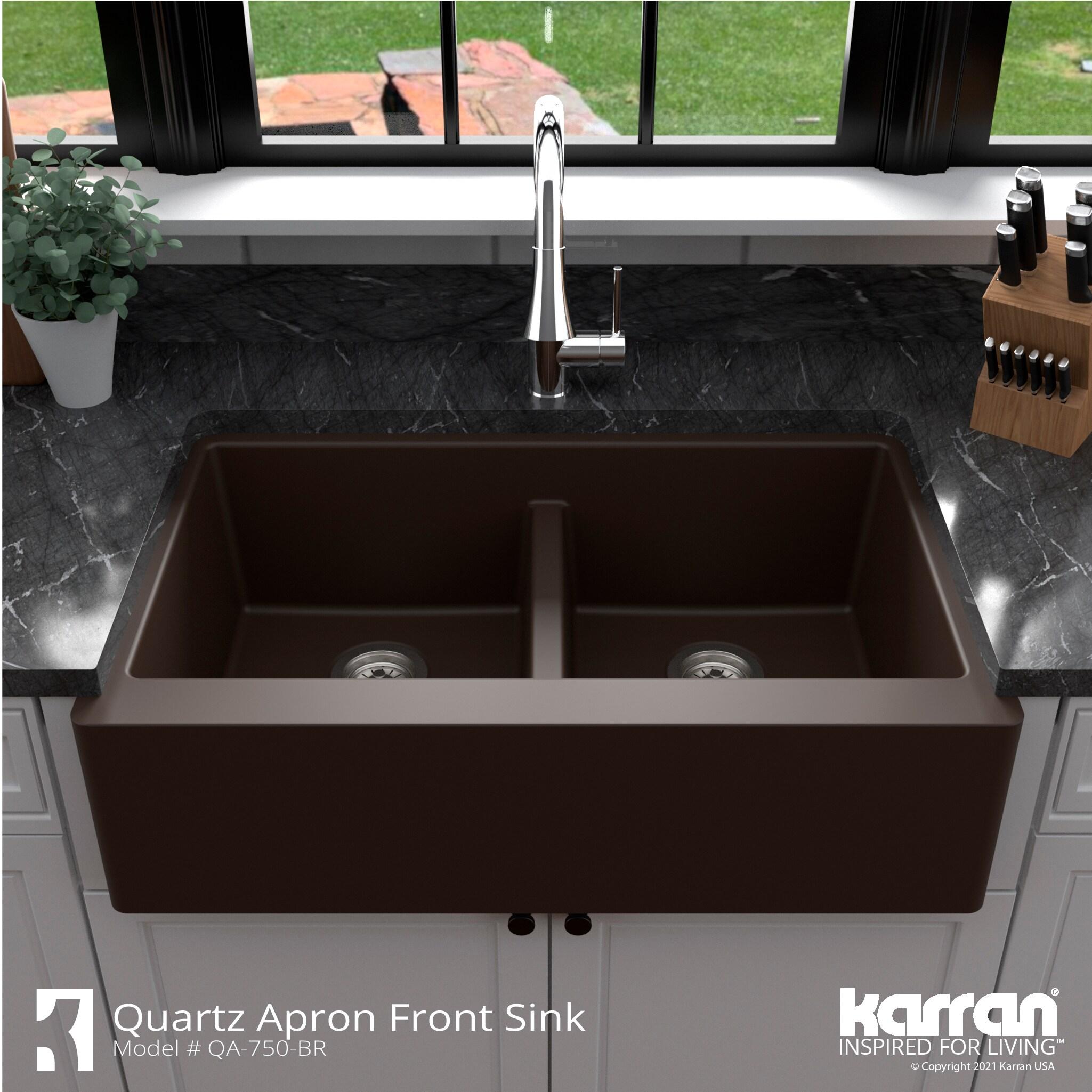 Karran Karran Quartz 34'' X 21-1/4'' 50/50 Double Bowl Farmhouse/Apron Front Kitchen Sink Kit QA-750-BR-PK1