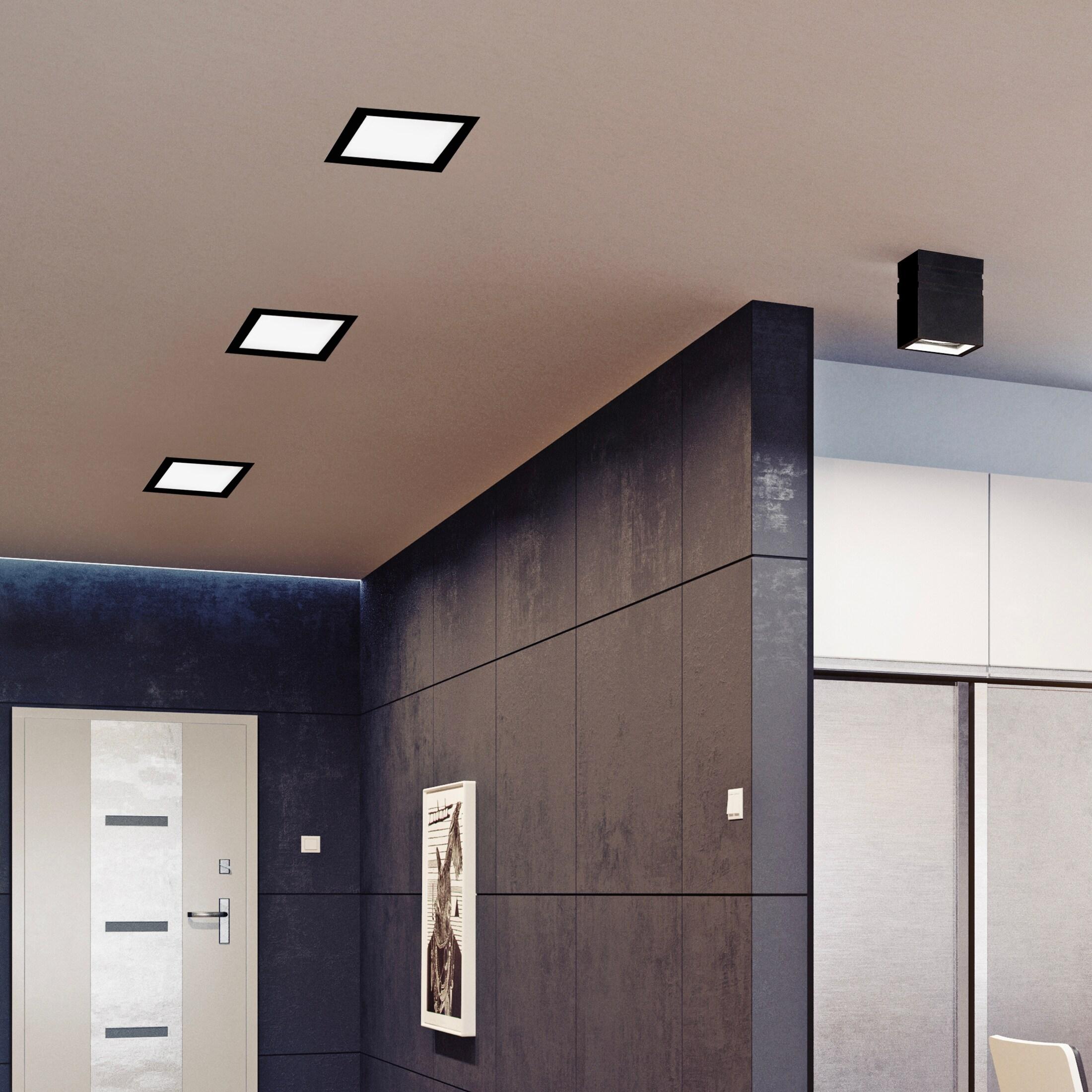 Maxxima 8 in. 5CCT Square Recessed LED Downlight, 1400 Lumens Slim Flat Panel Color Selectable 2700K/3000K/3500K/4000K/5000K, Dimmable, Canless IC Rated, Black Trim, J-Box Included