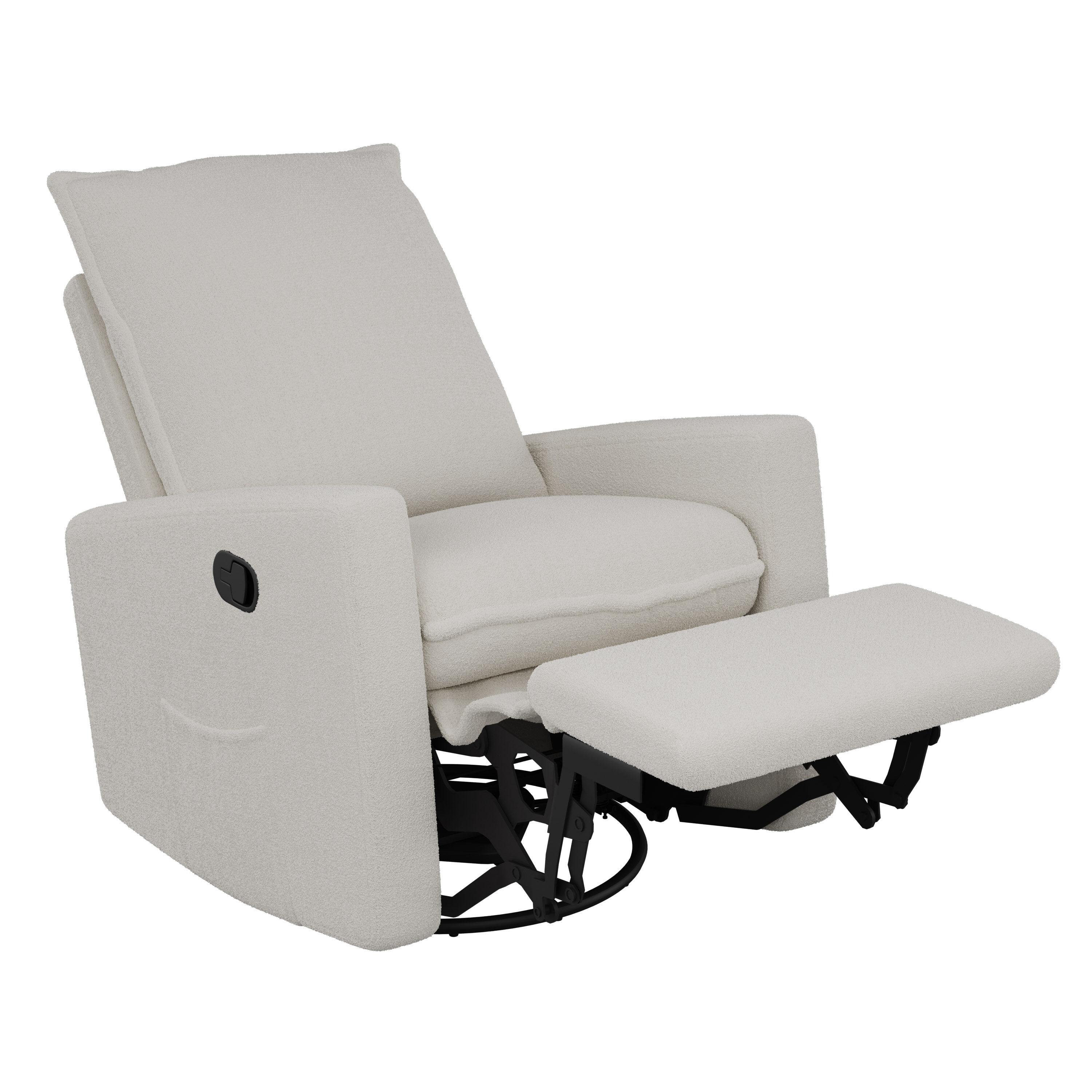 Caillie Boucle Glider Recliner Chair White - CorLiving: Nursery Bedroom Soothing Motion, Hardwood Frame