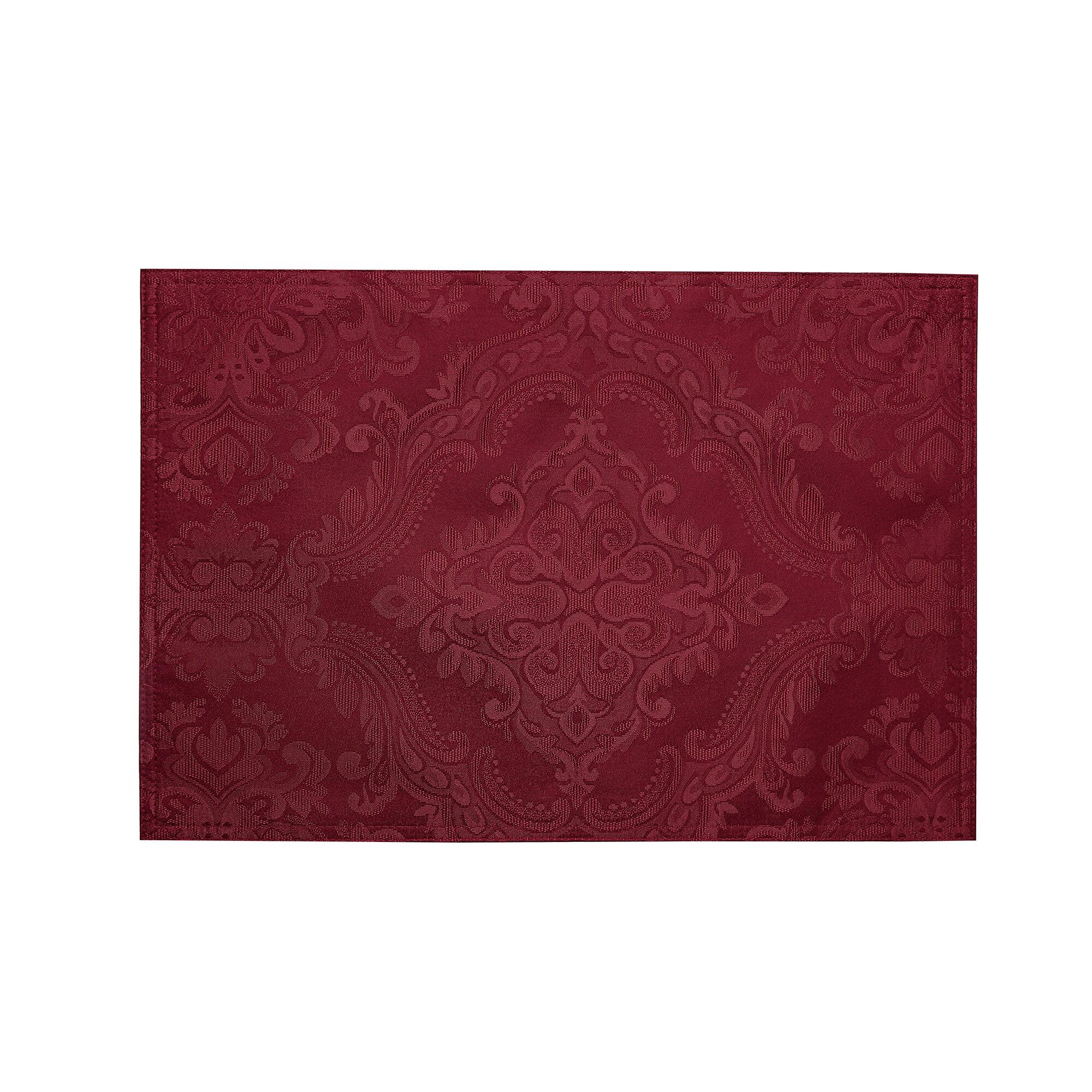 Caiden Elegance Damask Placemat, Set of 4 - 13" x 19" - Cranberry - Elrene Home Fashions