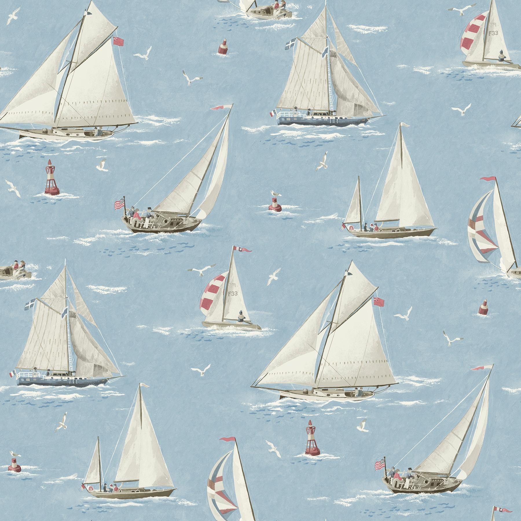 Chesapeake Leeward Light Blue Sailboat Wallpaper