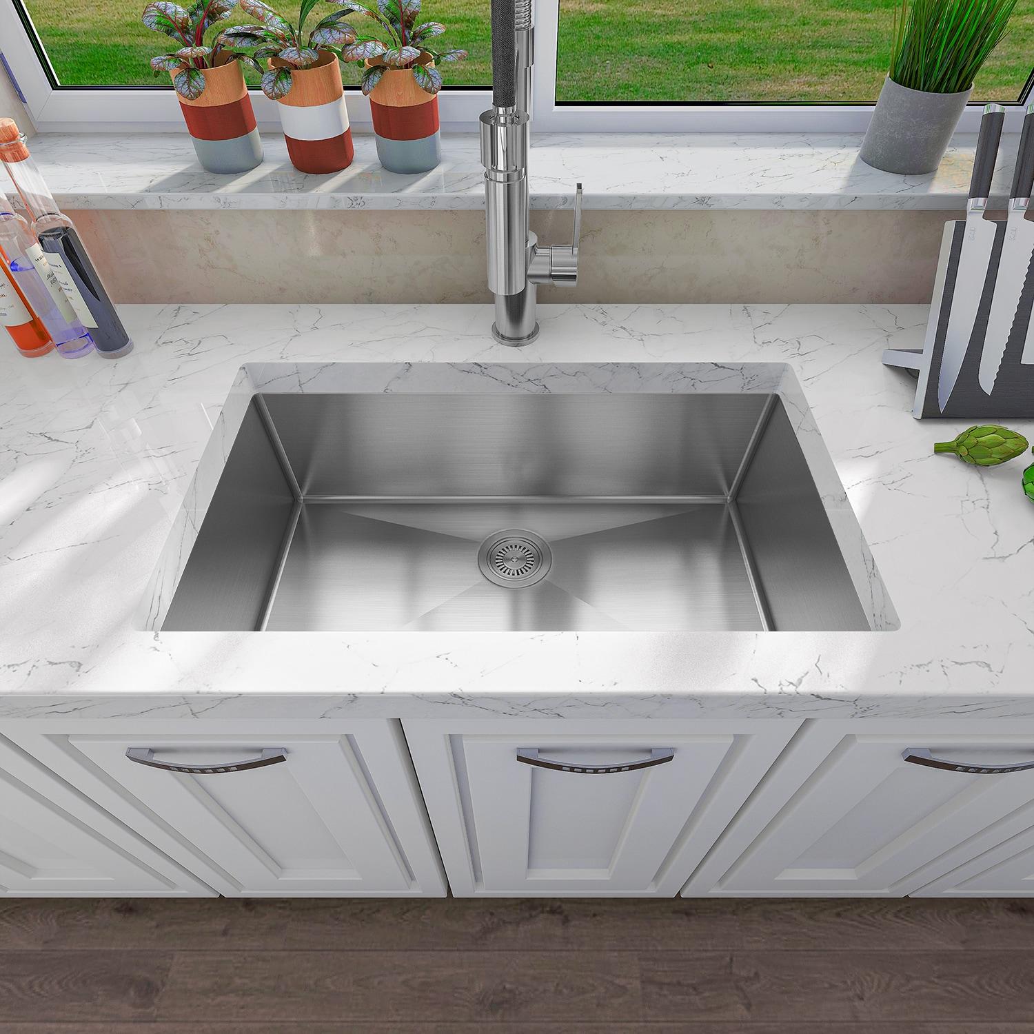 Sinber 30" x 18" Undermount Single Bowl Kitchen Sink with 18 Gauge 304 Stainless Steel Satin Finish