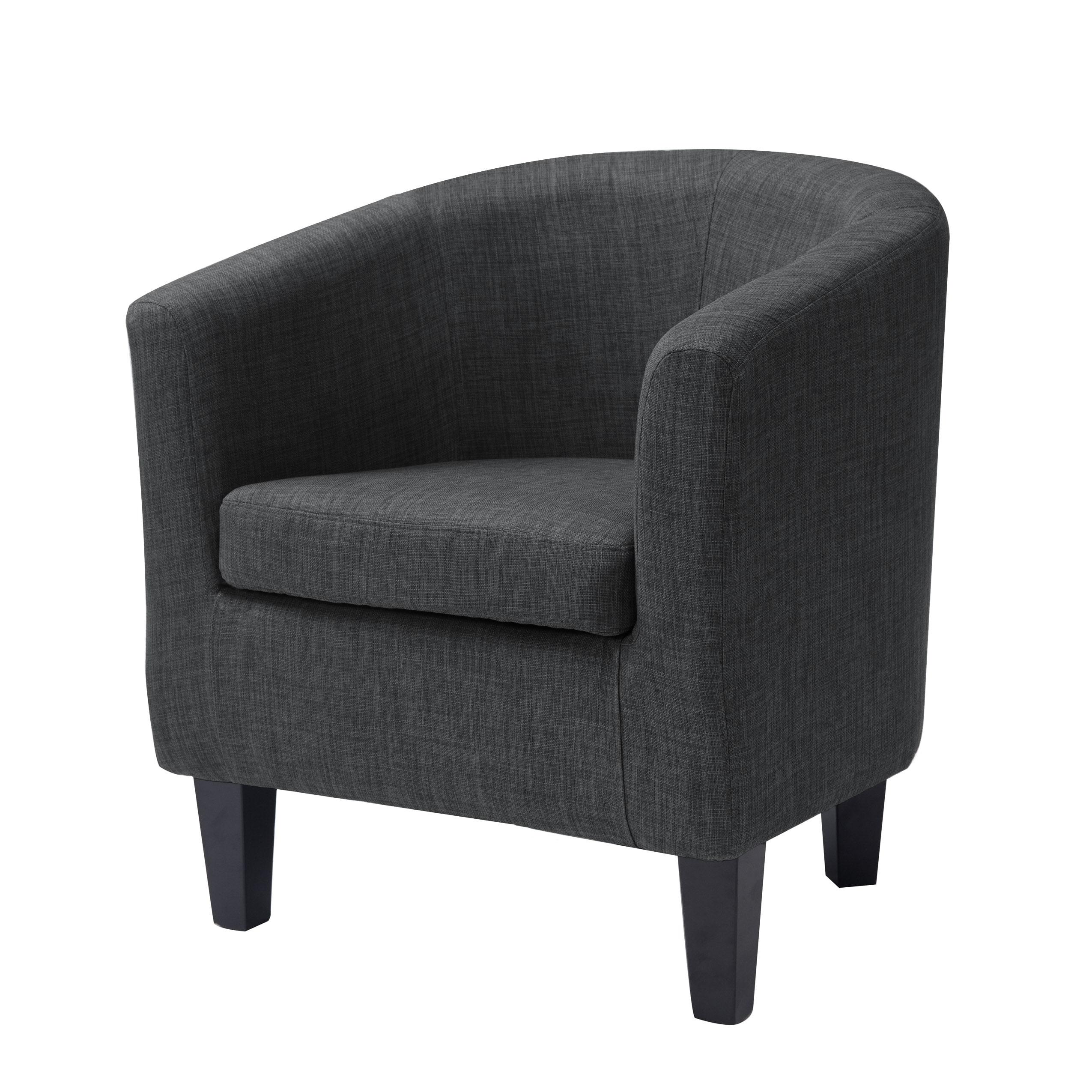 Antonio Tub Chair - Dark Gray - CorLiving: Upholstered Barrel, Removable Cushion, Rubberwood Legs