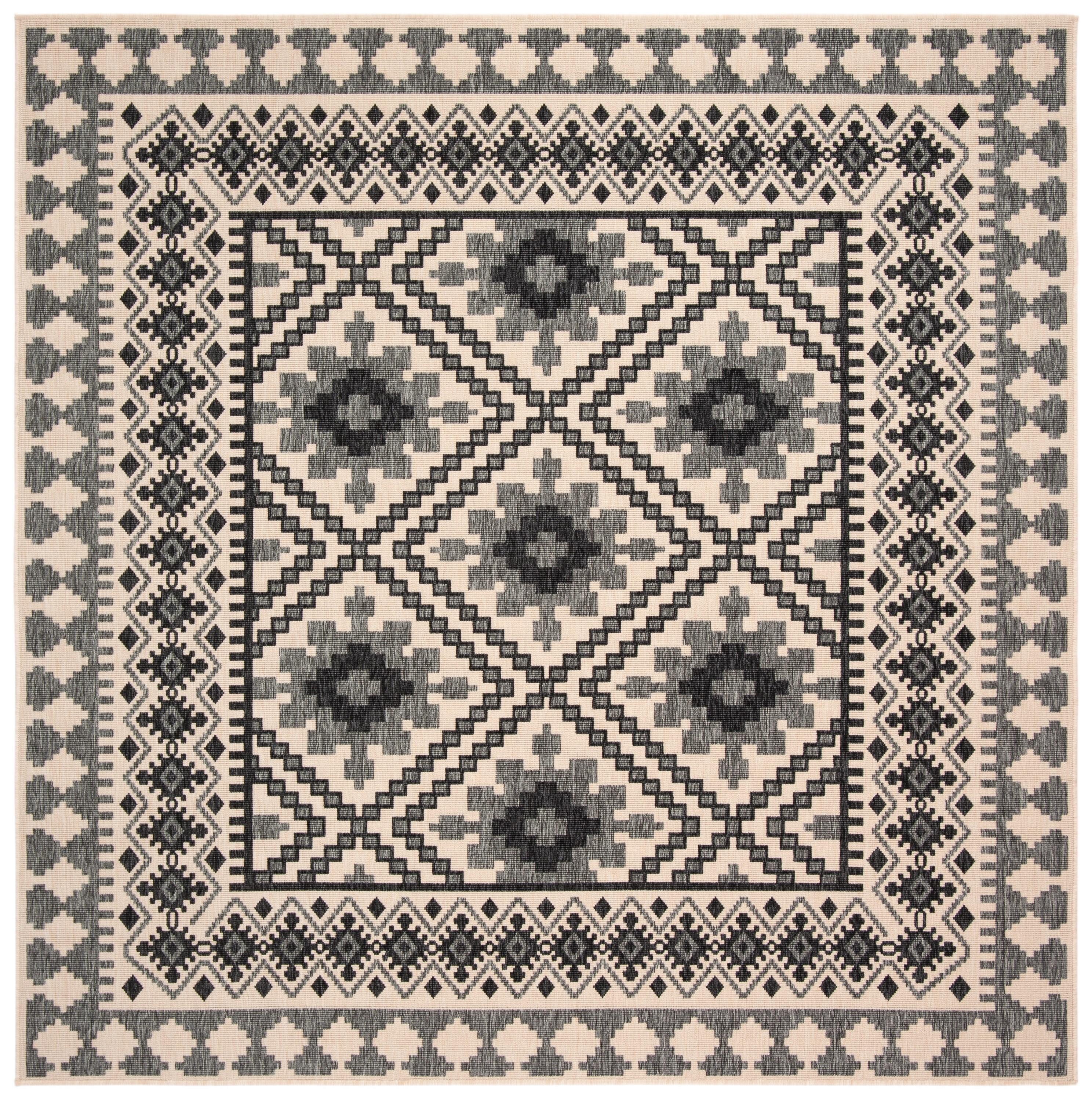 Veranda VER099 Power Loomed Indoor/Outdoor Area Rug - Ivory/Slate - 5'3"x5'3" - Safavieh.