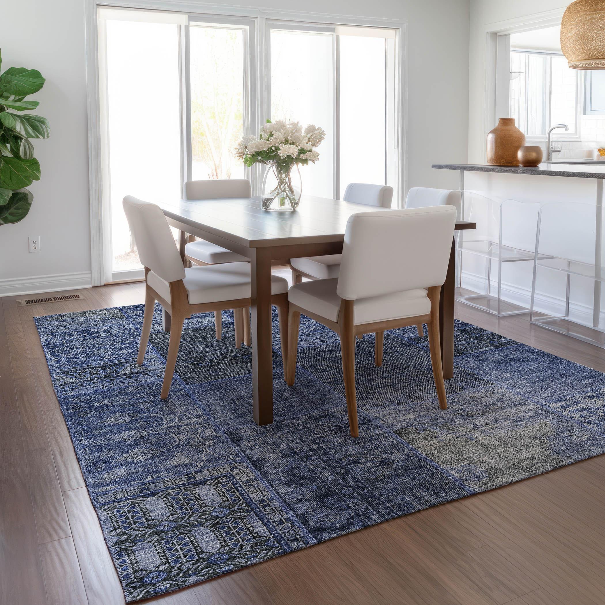 Addison Rugs Chantille Indoor/Outdoor Transitional Patchwork Navy Washable Rectangle Rug, 2'6" x 3'10"