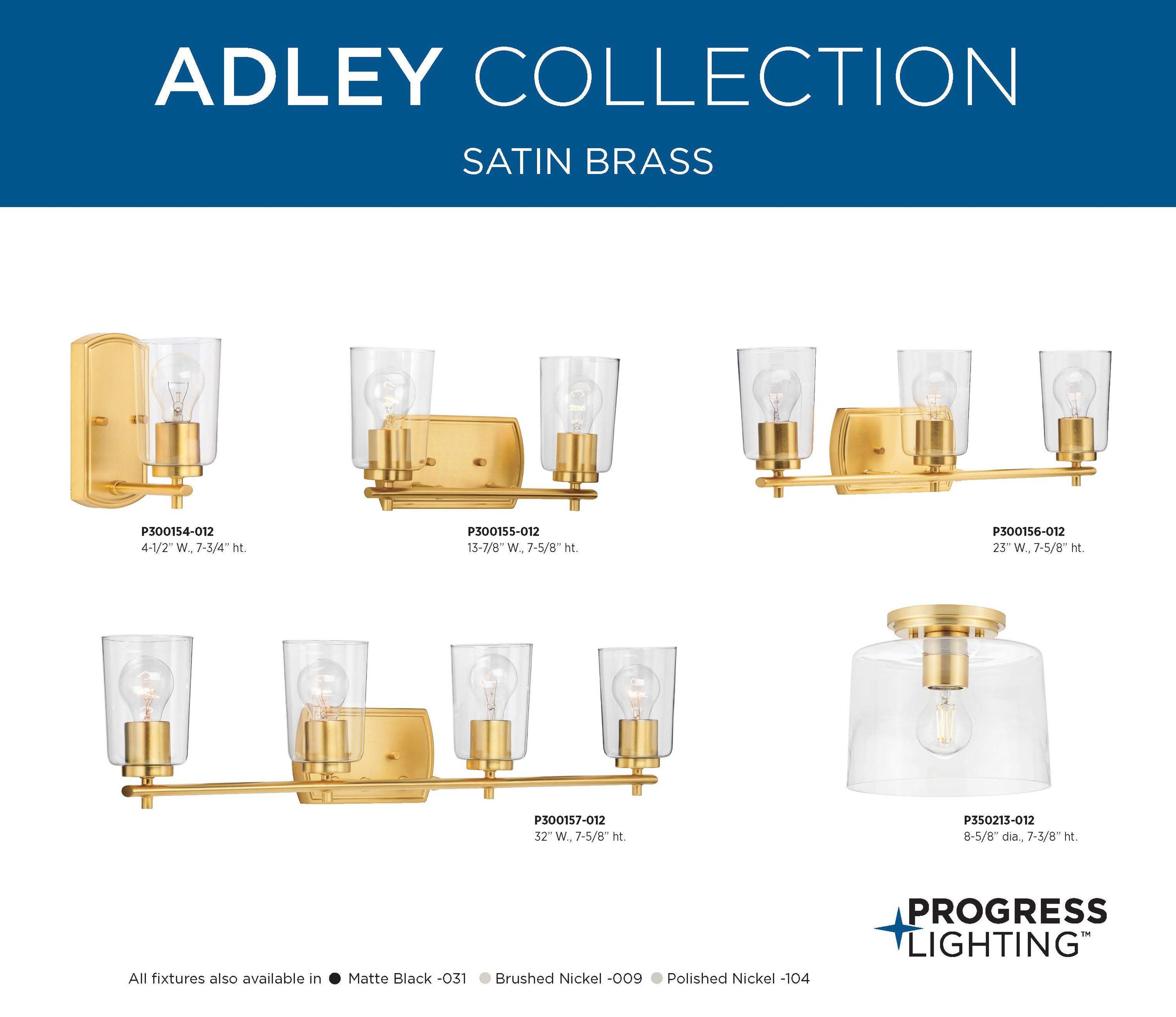 Progress Lighting Adley 2-Light Bath Vanity in Satin Brass with Clear Glass Shades