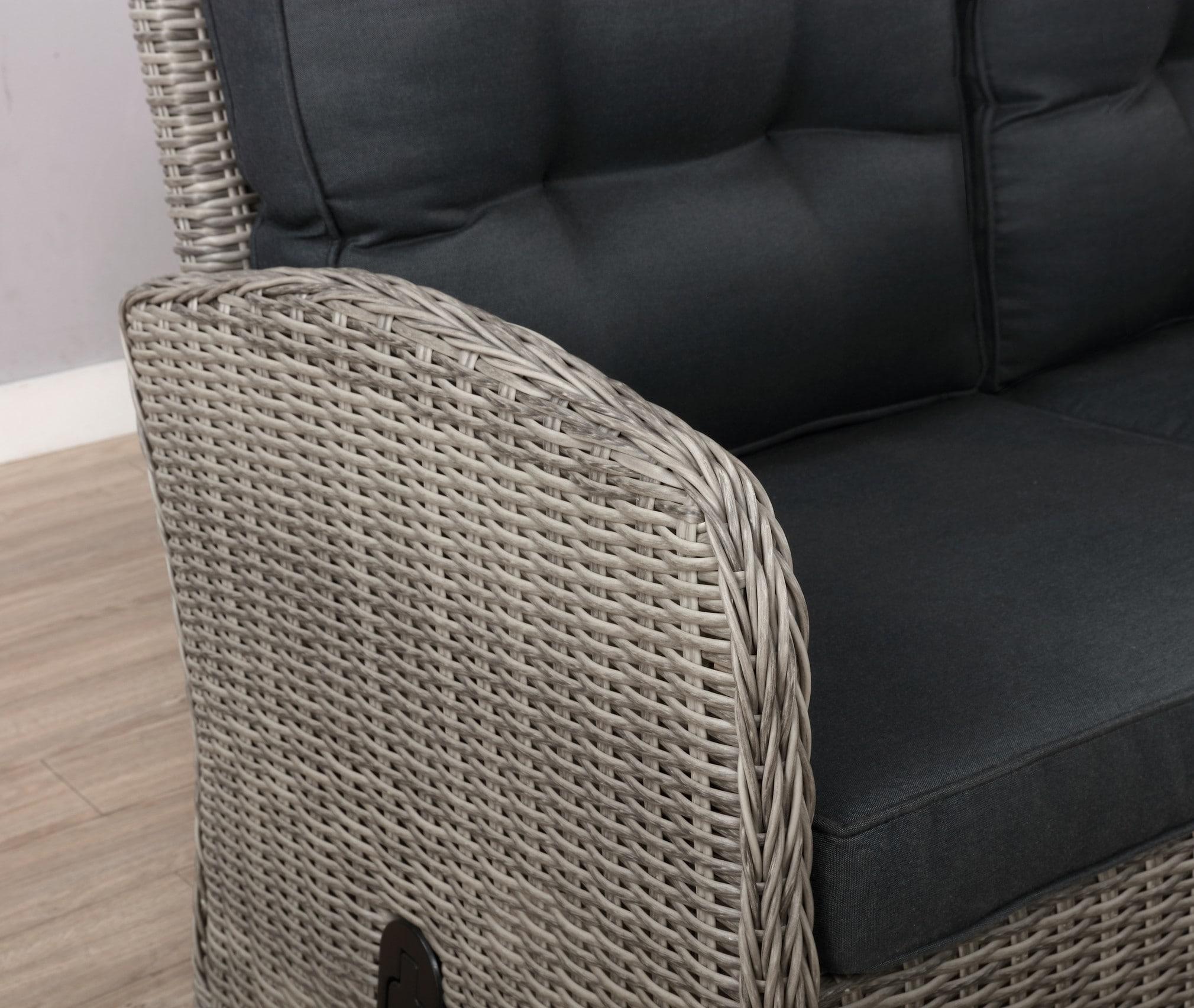 Monaco 3pc Set with 2 Seat Reclining Bench & 2 Ottomans - Gray - Alaterre Furniture: All-Weather Wicker, Aluminum Frame