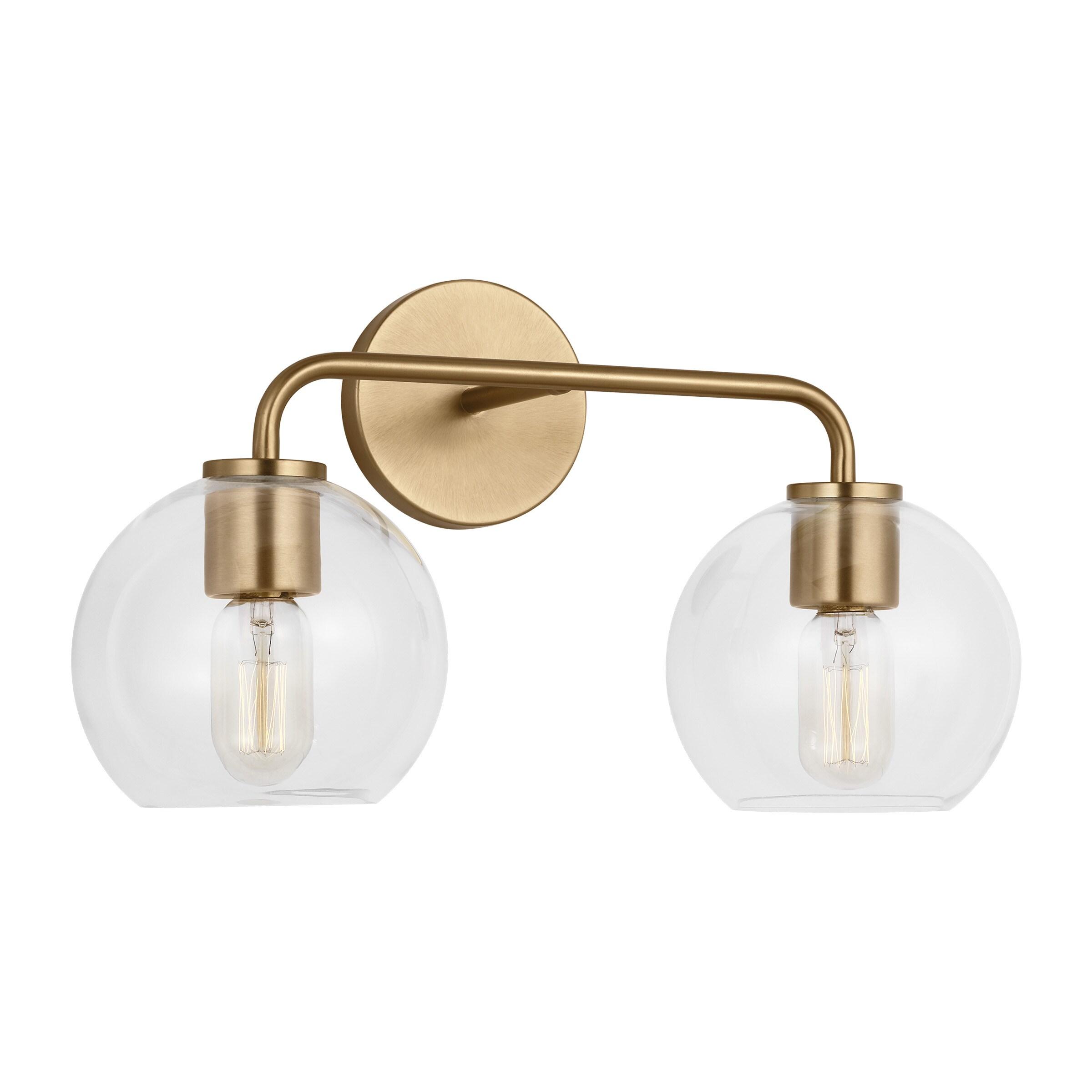 Orley 17.5 in. 2-Light Satin Brass Modern Industrial Wall Bathroom Vanity Light with Clear Glass Shades