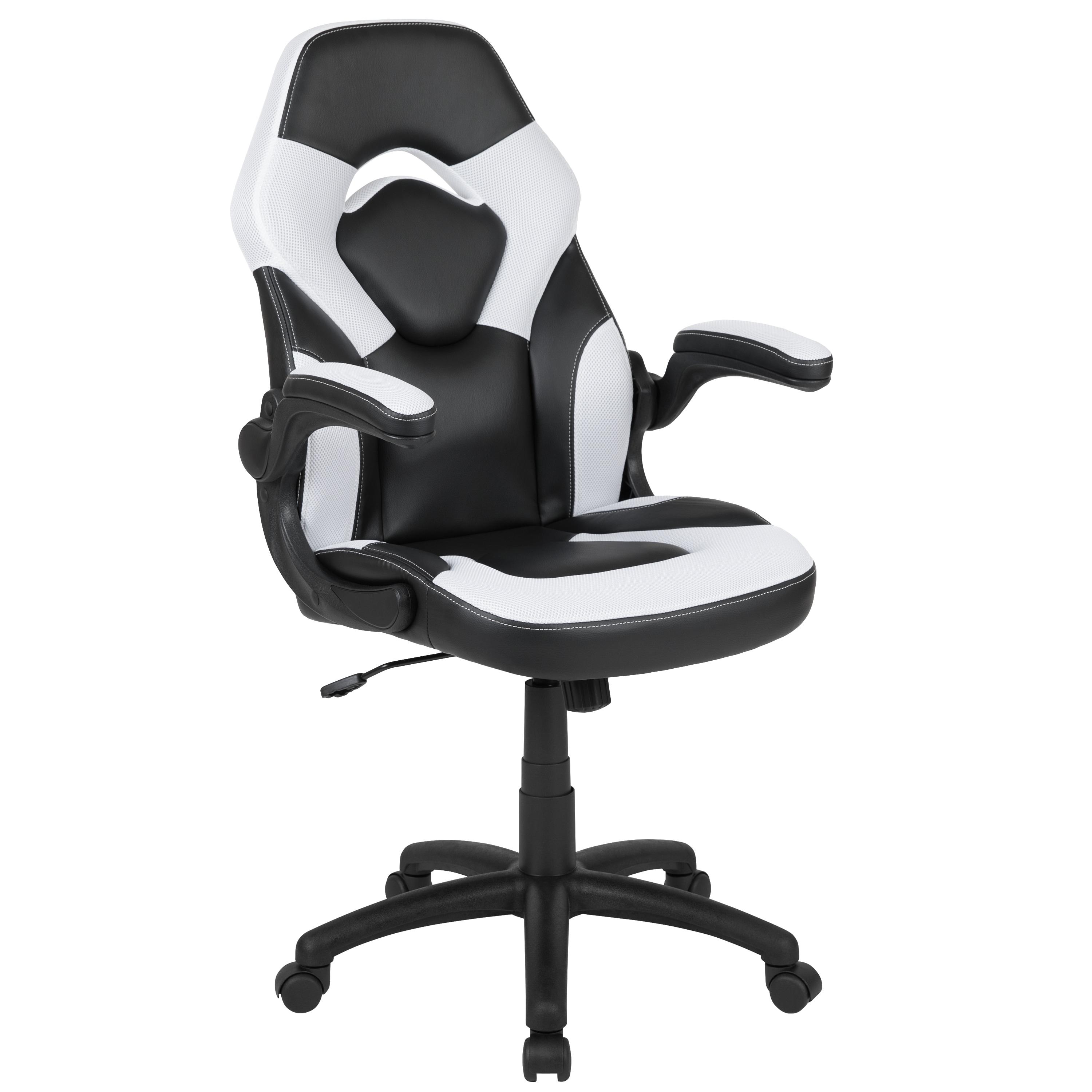 Flash Furniture X10 Gaming Chair, Racing Ergonomic Office Chair, Height Adjustable Swivel Computer Chair with Flip-Up Arms, White/Black LeatherSoft