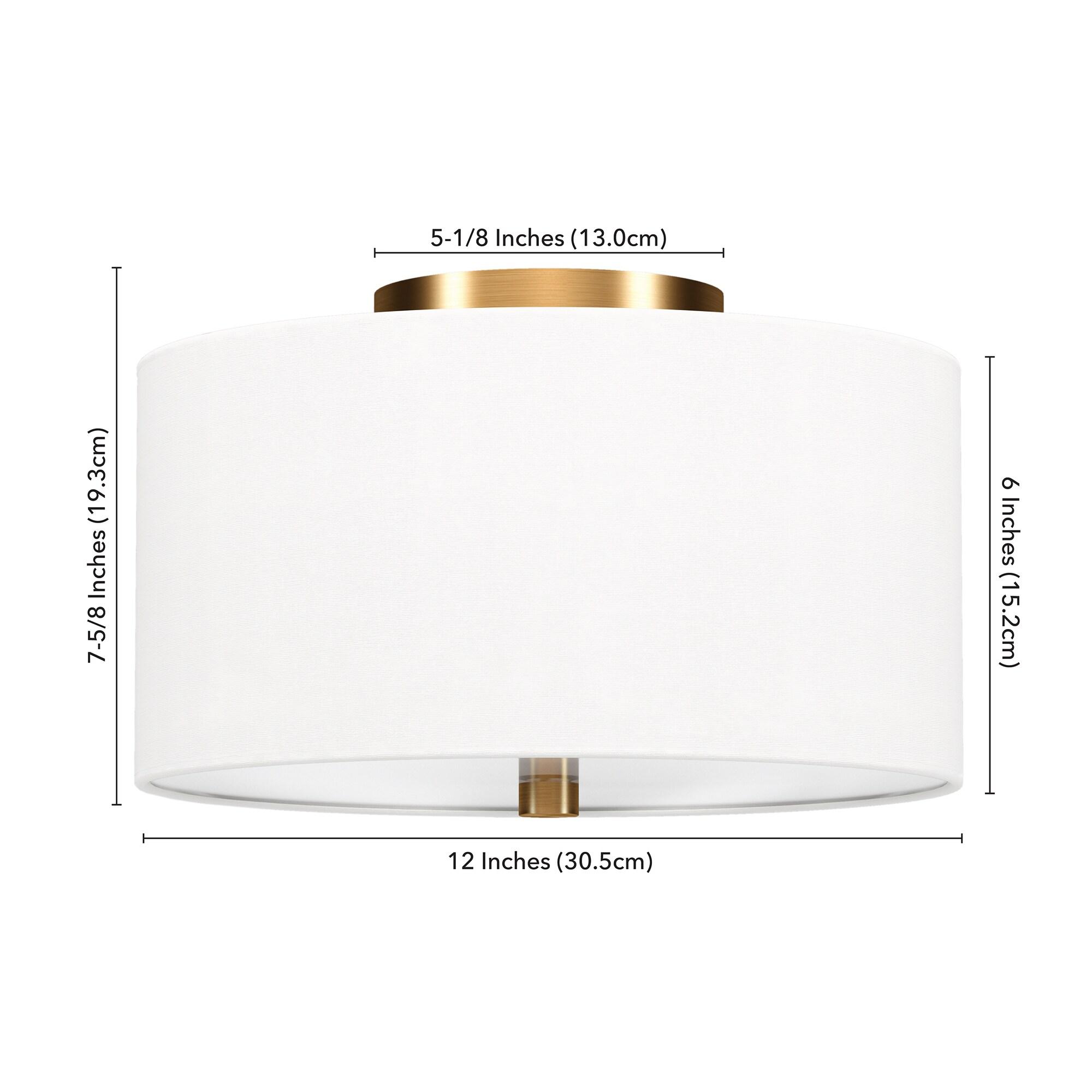 Evelyn&Zoe Ellis 12" Flush Mount with Fabric Shade in Brass/White