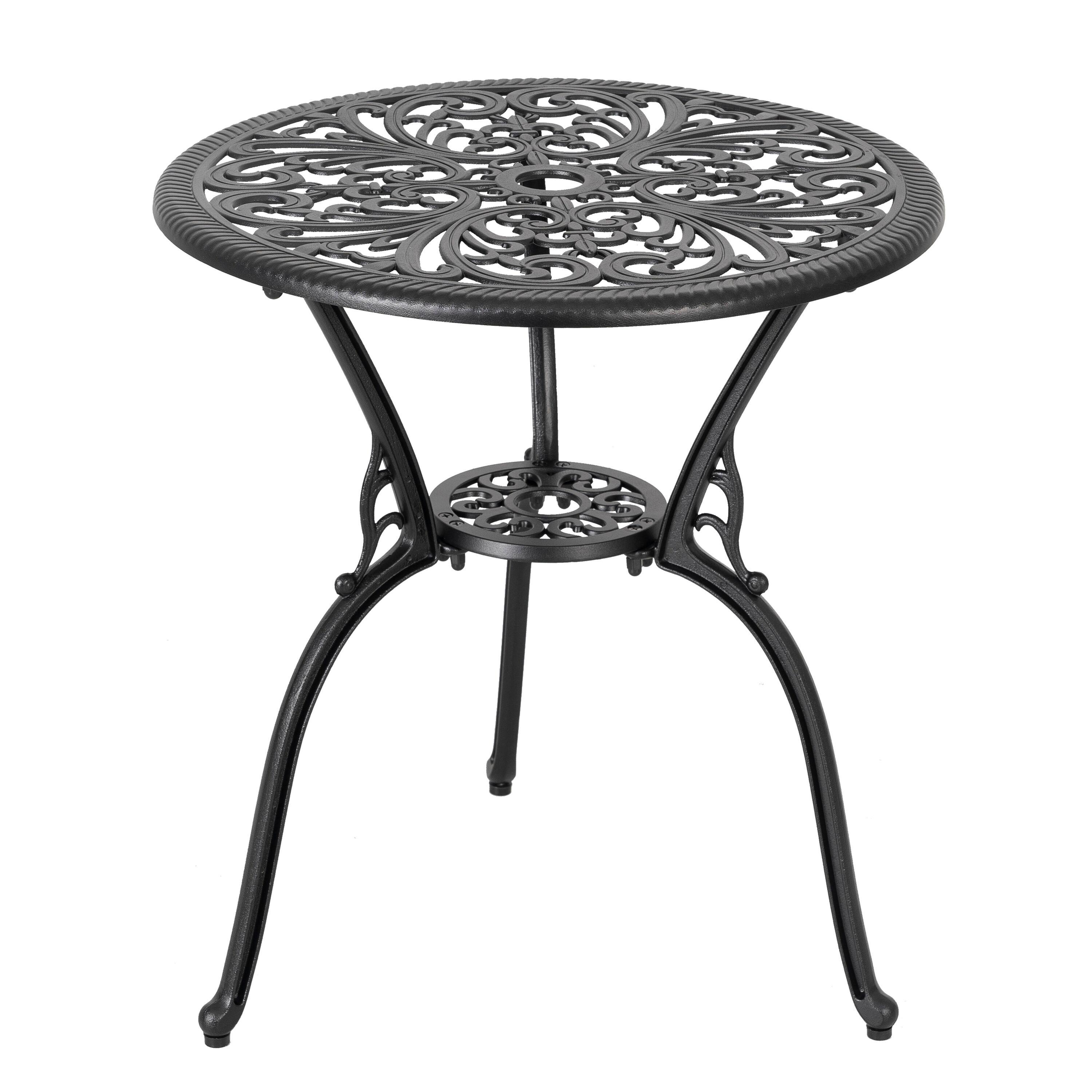 Black Cast Aluminum 3-Piece Outdoor Bistro Set with Floral Design