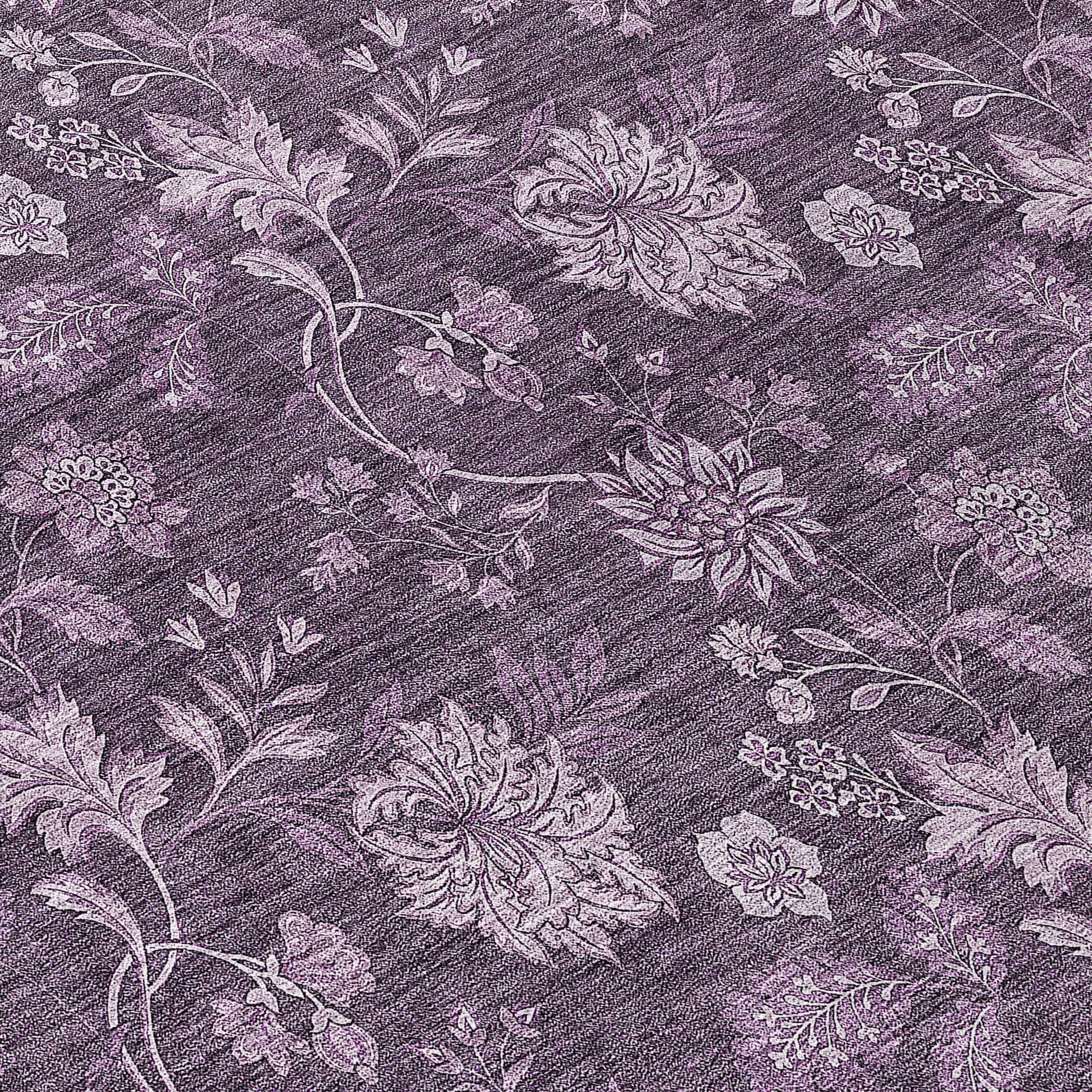 Plum Floral Rectangular Synthetic Indoor/Outdoor Area Rug