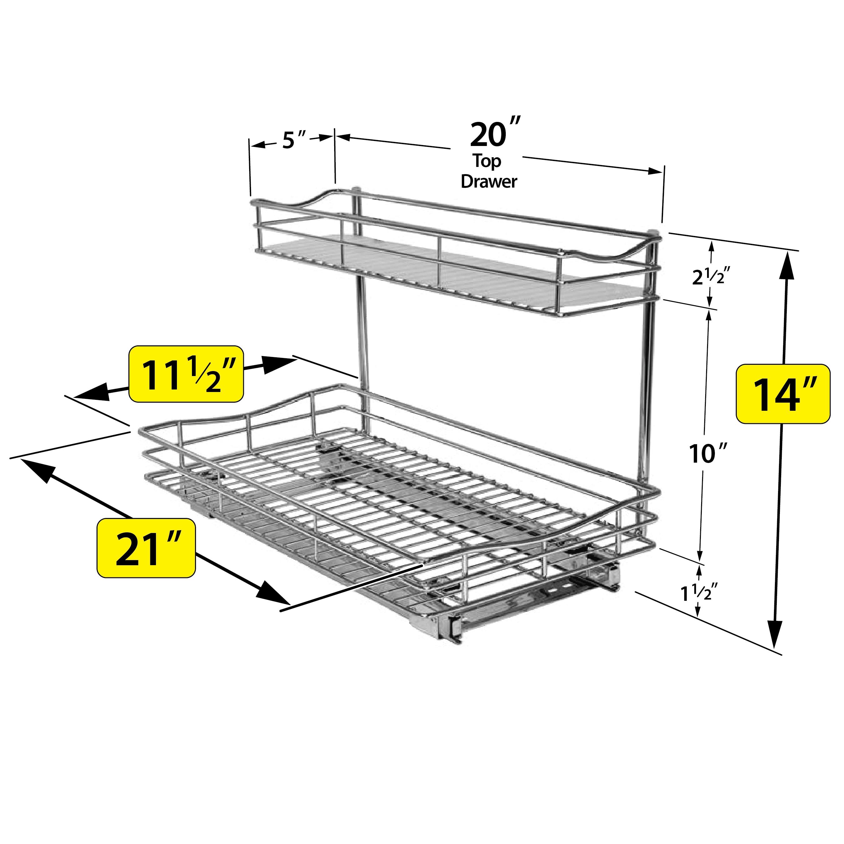 LYNK PROFESSIONAL Pull Out Under Sink Kitchen Cabinet Organizer - 11.5 in. Drawer - Sliding Shelf Organizer for Cabinets and Undersink Storage Shelves - Chrome