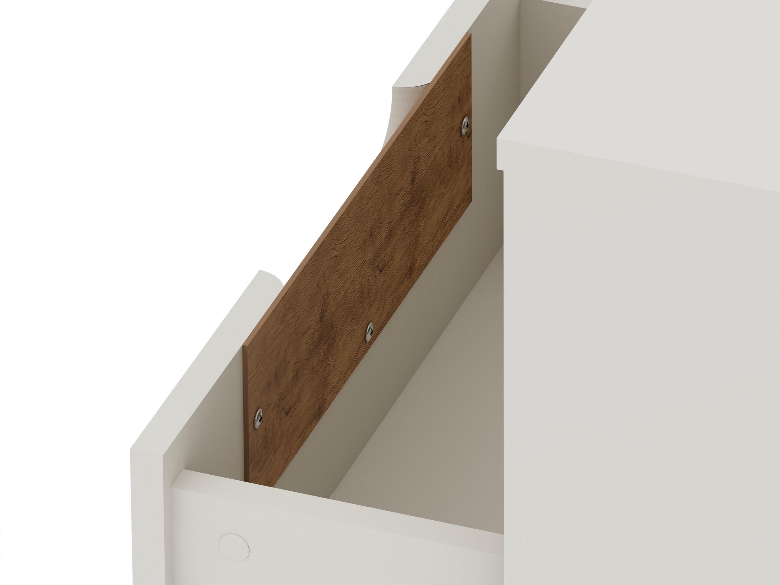 Set of 2 Rockefeller 1 Drawer Nightstands Off White - Manhattan Comfort: Mid-century Design, Metal Legs, Concealed Storage