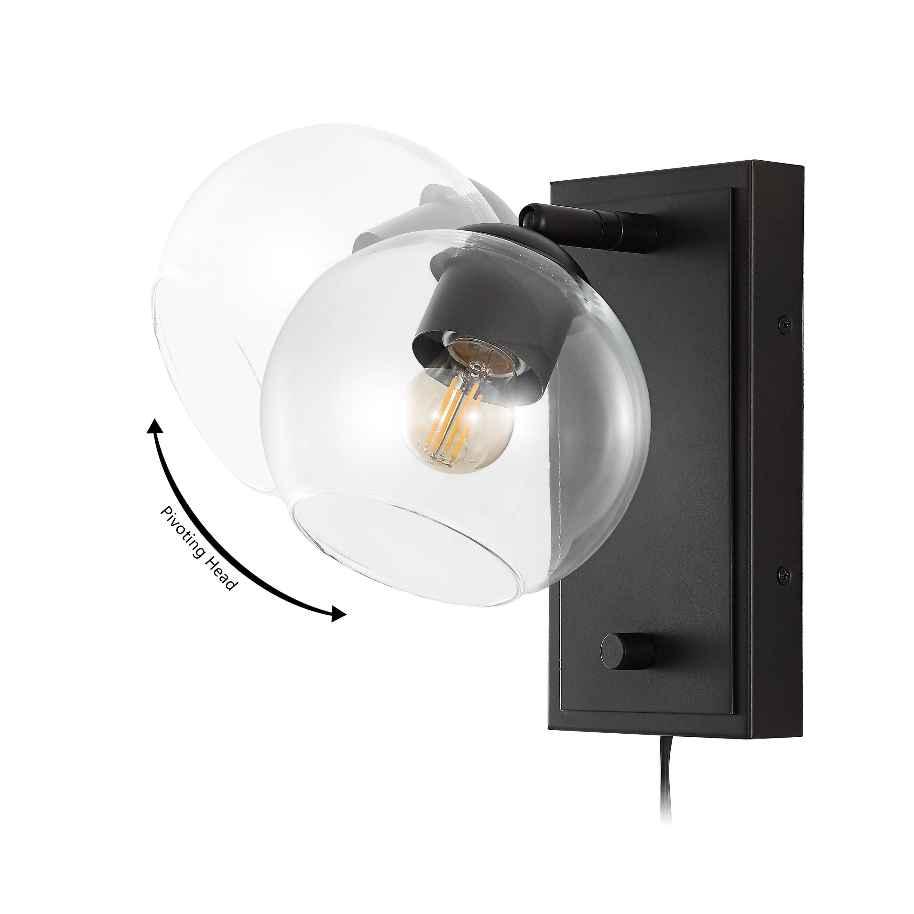Hugo 6" 1-Light Minimalist Modern Plug-In or Hardwired Adjustable Iron LED Wall Sconce with Rotary Dimmer, Oil Rubbed Bronze with Clear Globe