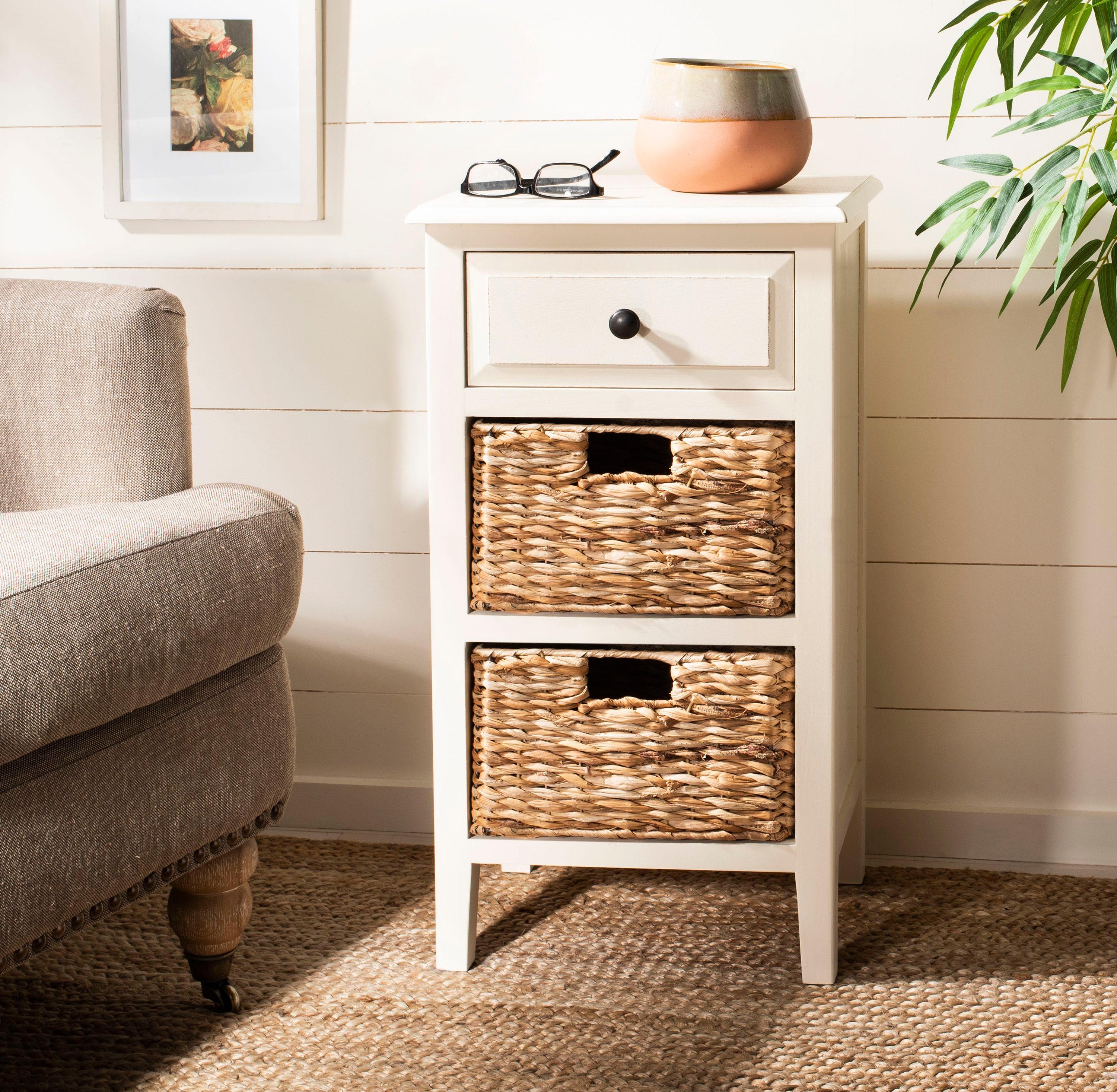 Everly Drawer Side Table - Vintage White - Safavieh.
