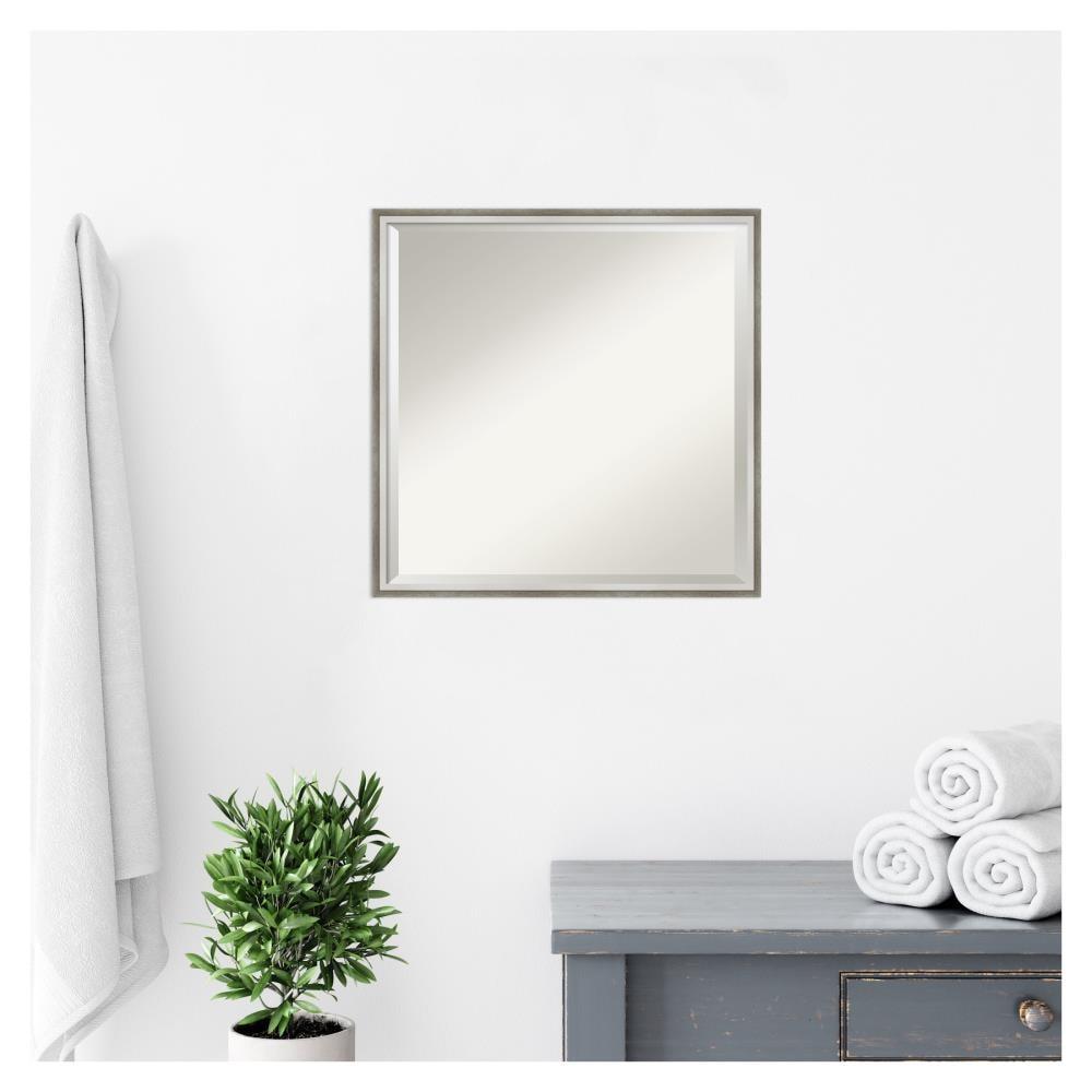 Elegant Rectangular Bronze & Silver Wood Bathroom Vanity Mirror 21x21