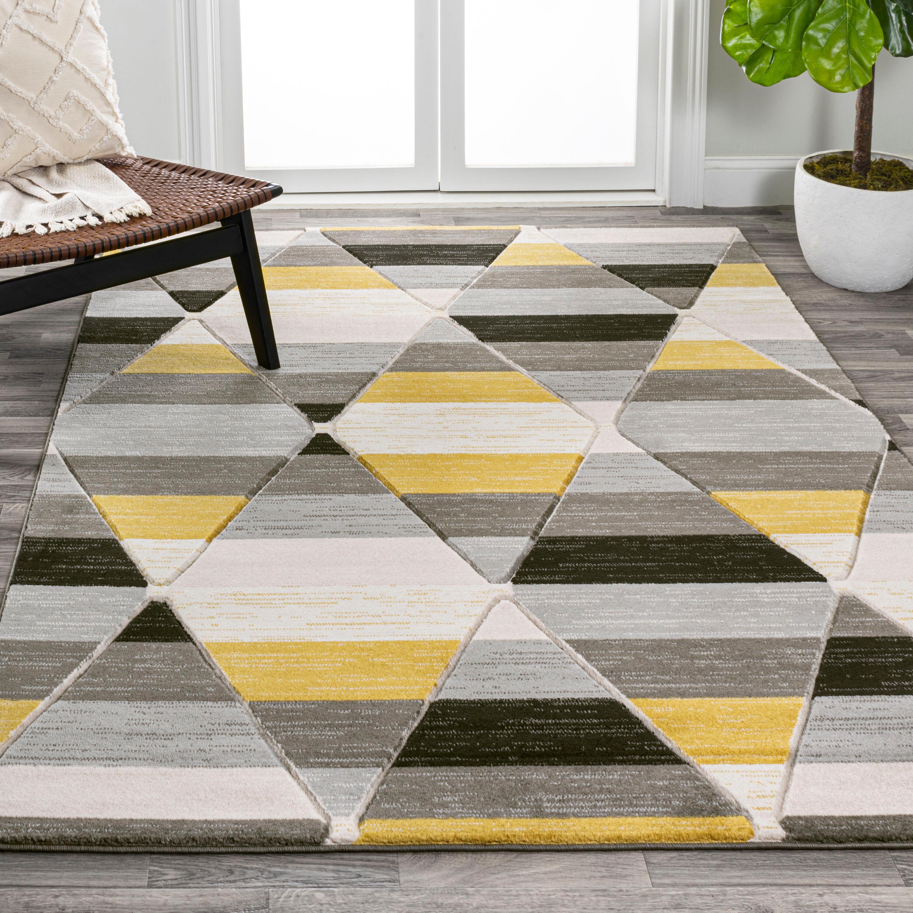 8'x10' Kehoe Retro Diamonds Geometric, Yellow/Gray/Cream - JONATHAN Y