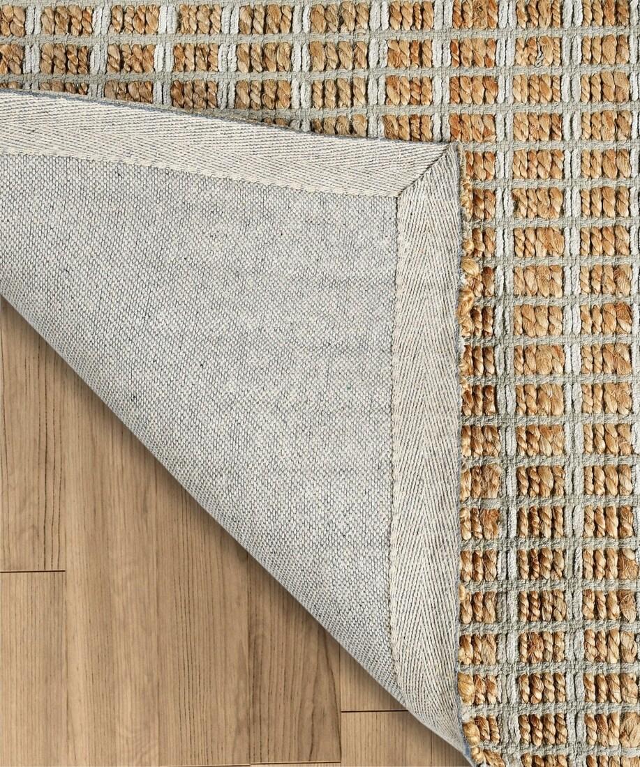 LR Home Natalie Jade Natural/Gray Grid Transitional Jute Blend Area Rug, 5' x 7'9"