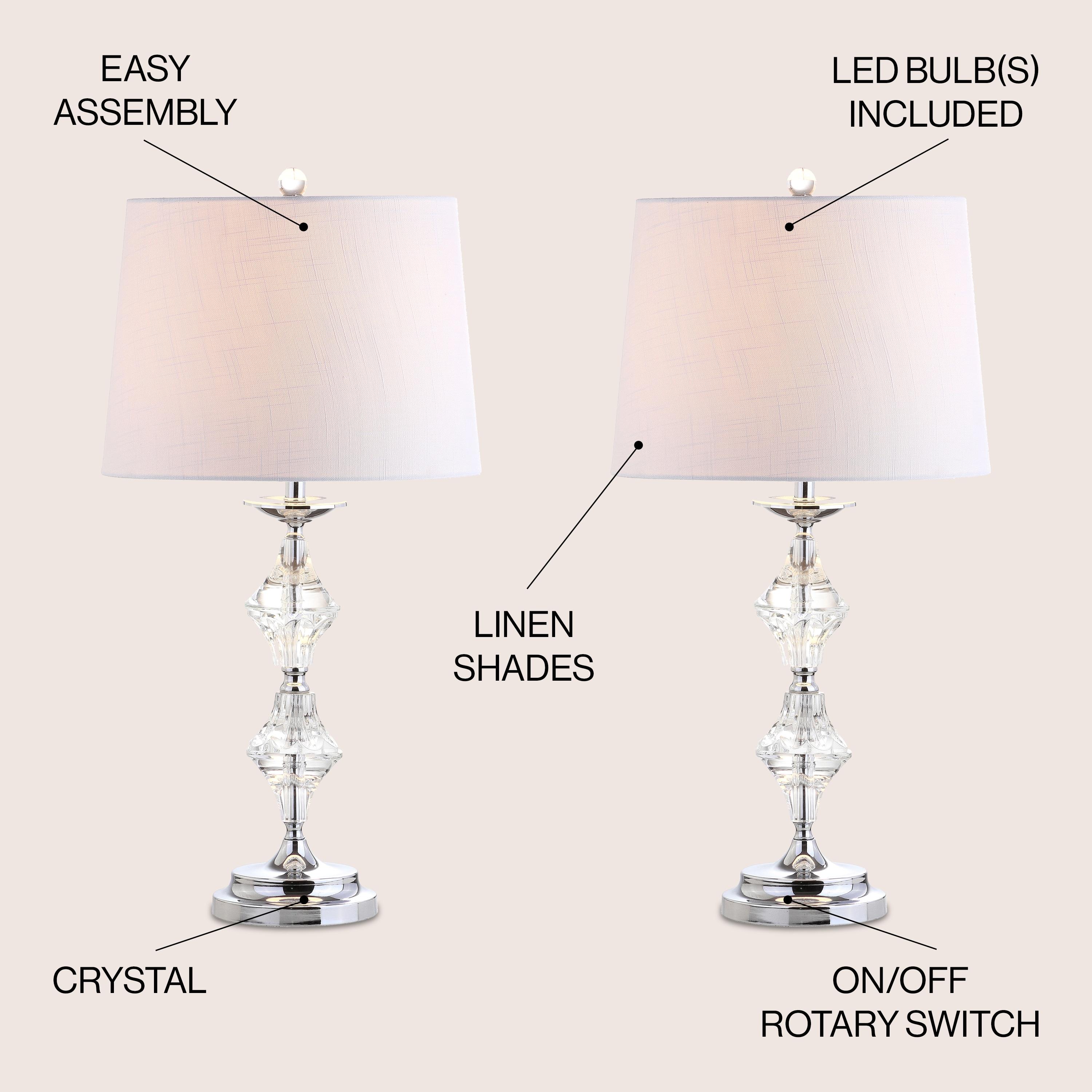 JONATHAN Y JYL2037A-SET2 Madison 27.5" Crystal LED Table Lamp, Clear/Chrome (Set of 2)