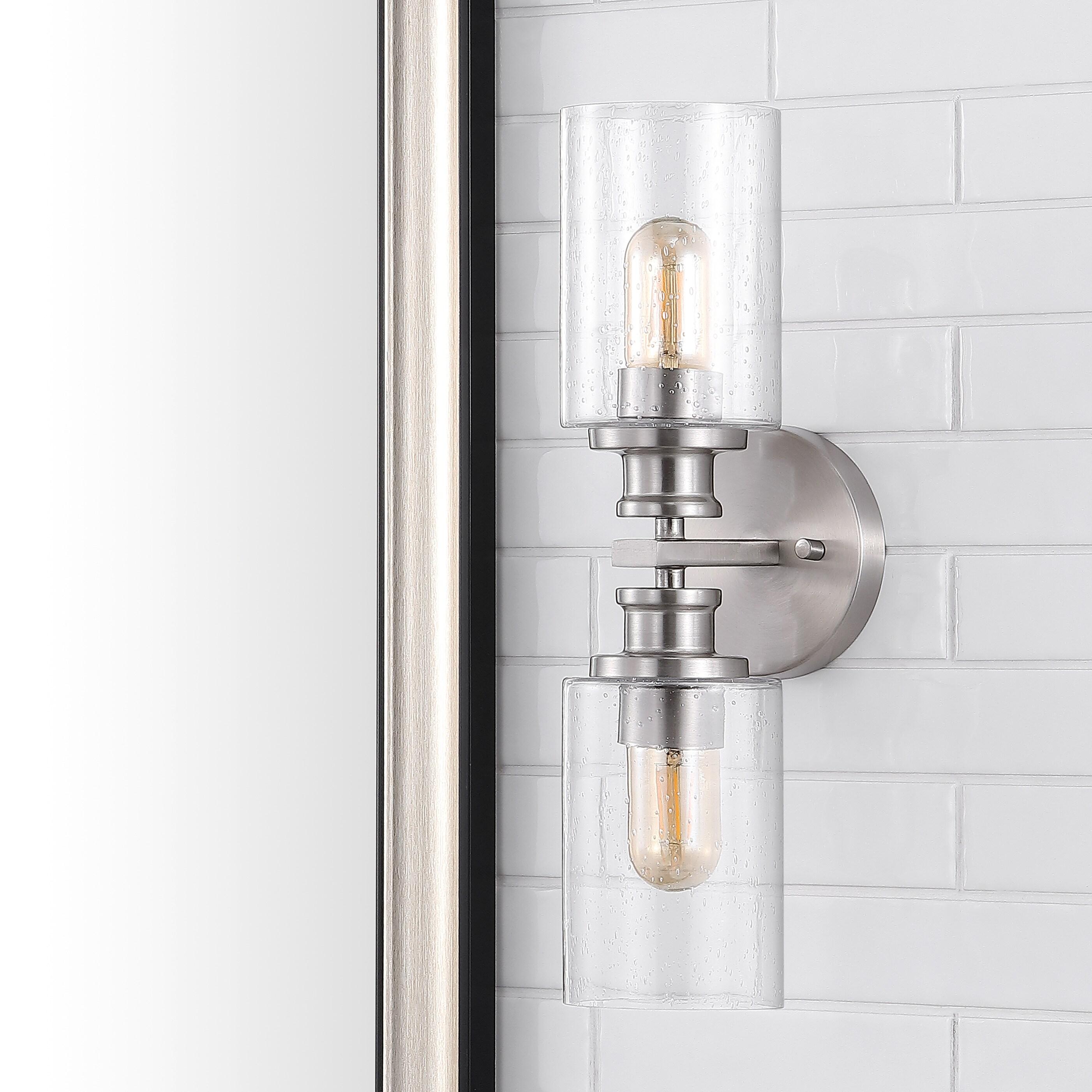 JONATHAN Y Jules Edison 16.5" Cylinder 2-Light Iron/Seeded Glass Farmhouse Contemporary LED Wall Sconce, Nickel