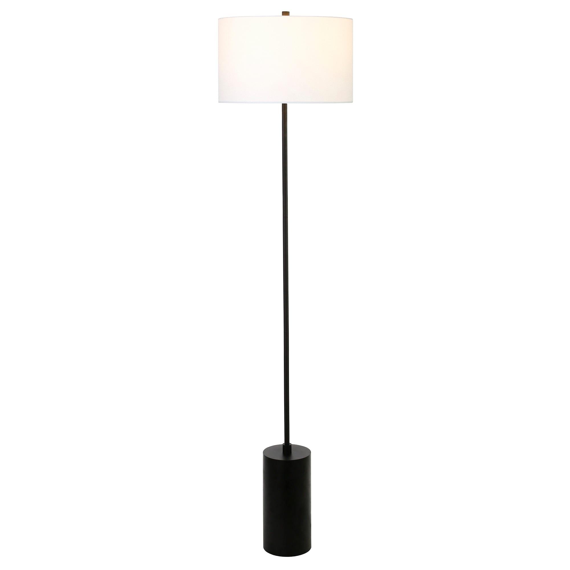 Evelyn&Zoe Somerset 64" Tall Floor Lamp with Drum Fabric Shade, Blackened Bronze/White
