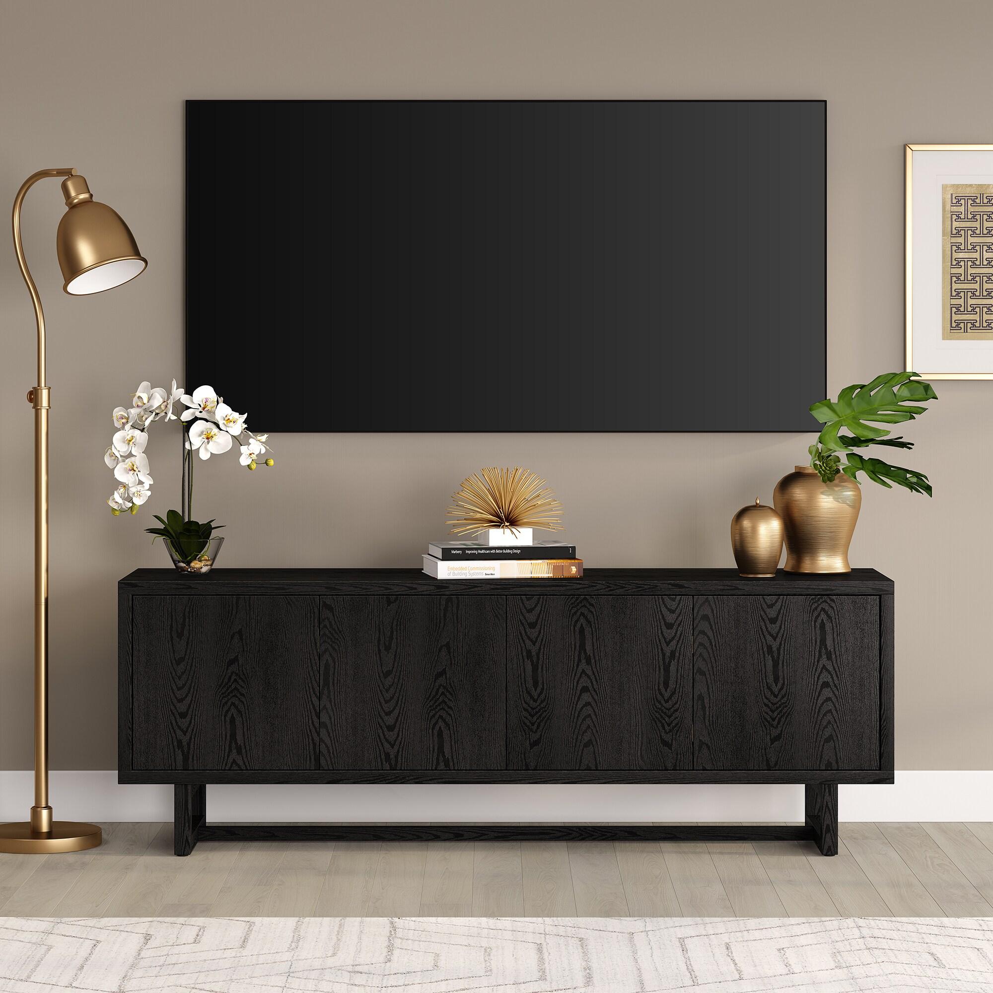 Evelyn&Zoe Cutler Rectangular TV Stand for TV's up to 75", Black Grain
