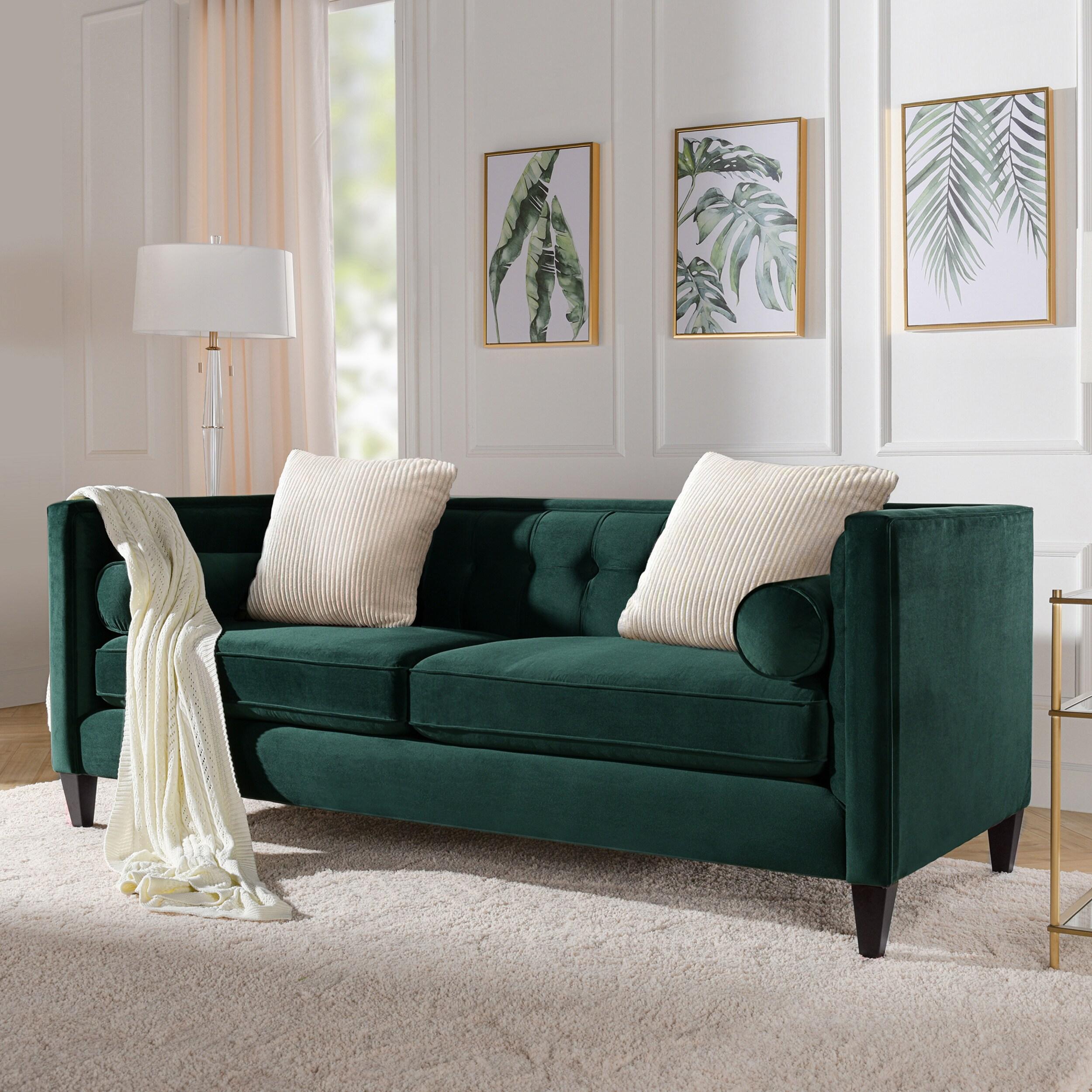 Jack Tufted Tuxedo Sofa Double Cushion, Hunter Green