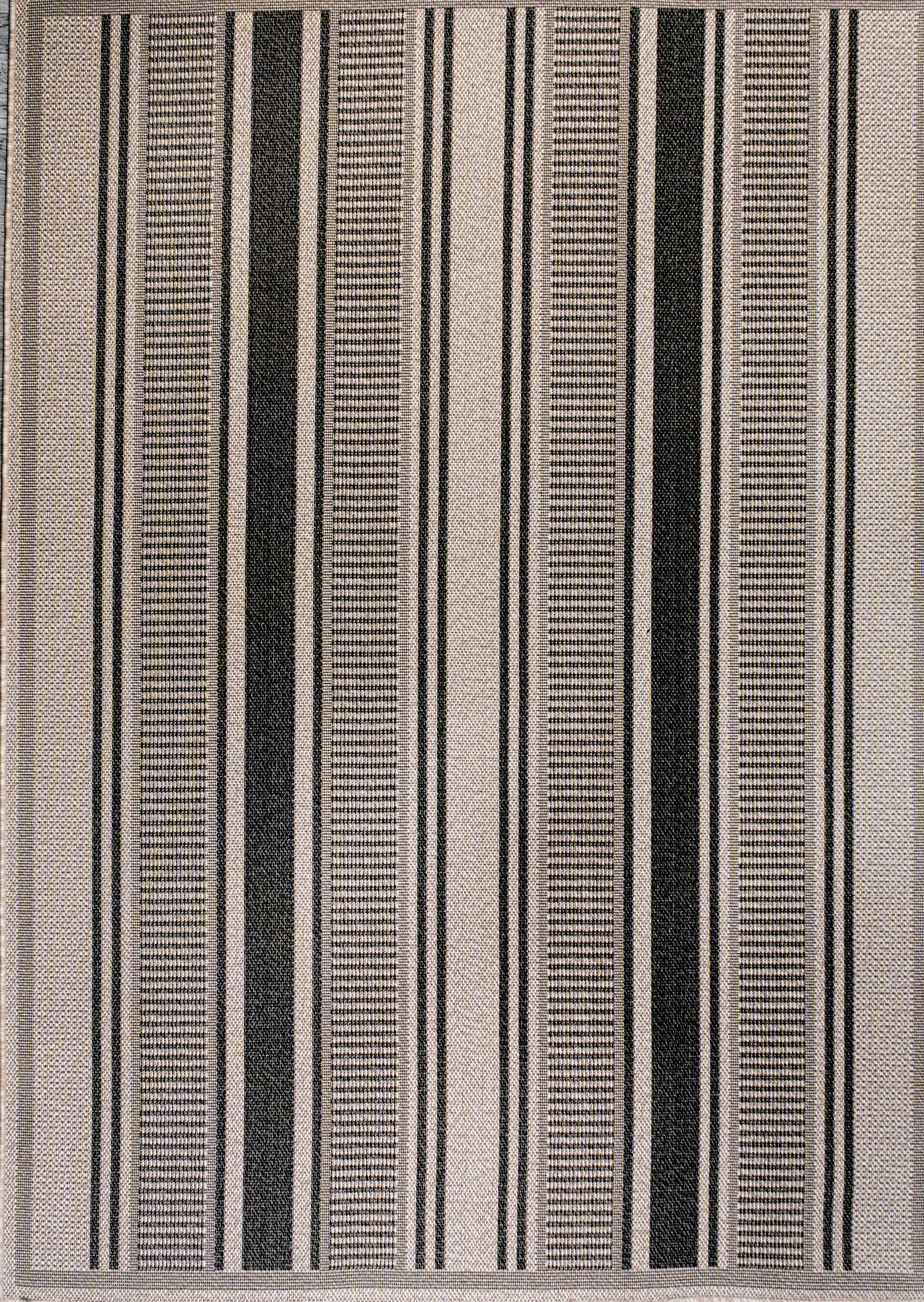 3' x 5' Haynes Modern Double Stripe Indoor/Outdoor Area Rug, Black/Beige - JONATHAN Y