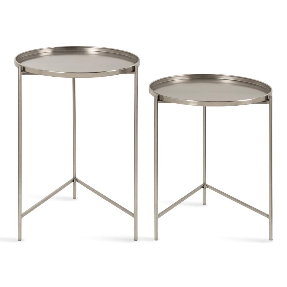 Kate and Laurel Ulani Round Metal Nesting Table, 2 Piece, Silver