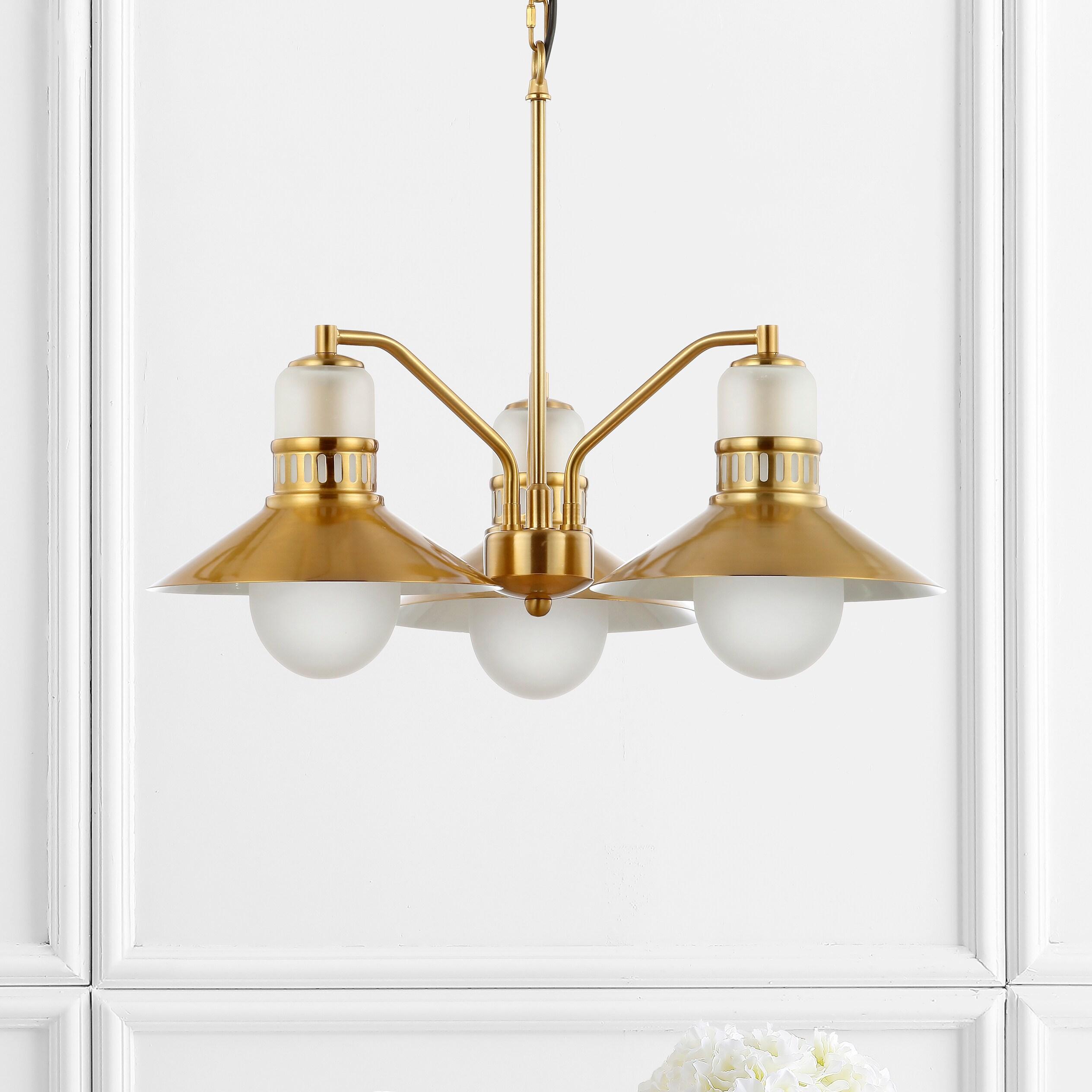 JONATHAN Y JYL6122A Colin 3-Light 22" Adjustable Iron/Glass Retro Hurricane LED Chandelier, Contemporary, Glam for living room, dinning room, bedroom, office Bulb Included, Brass Gold