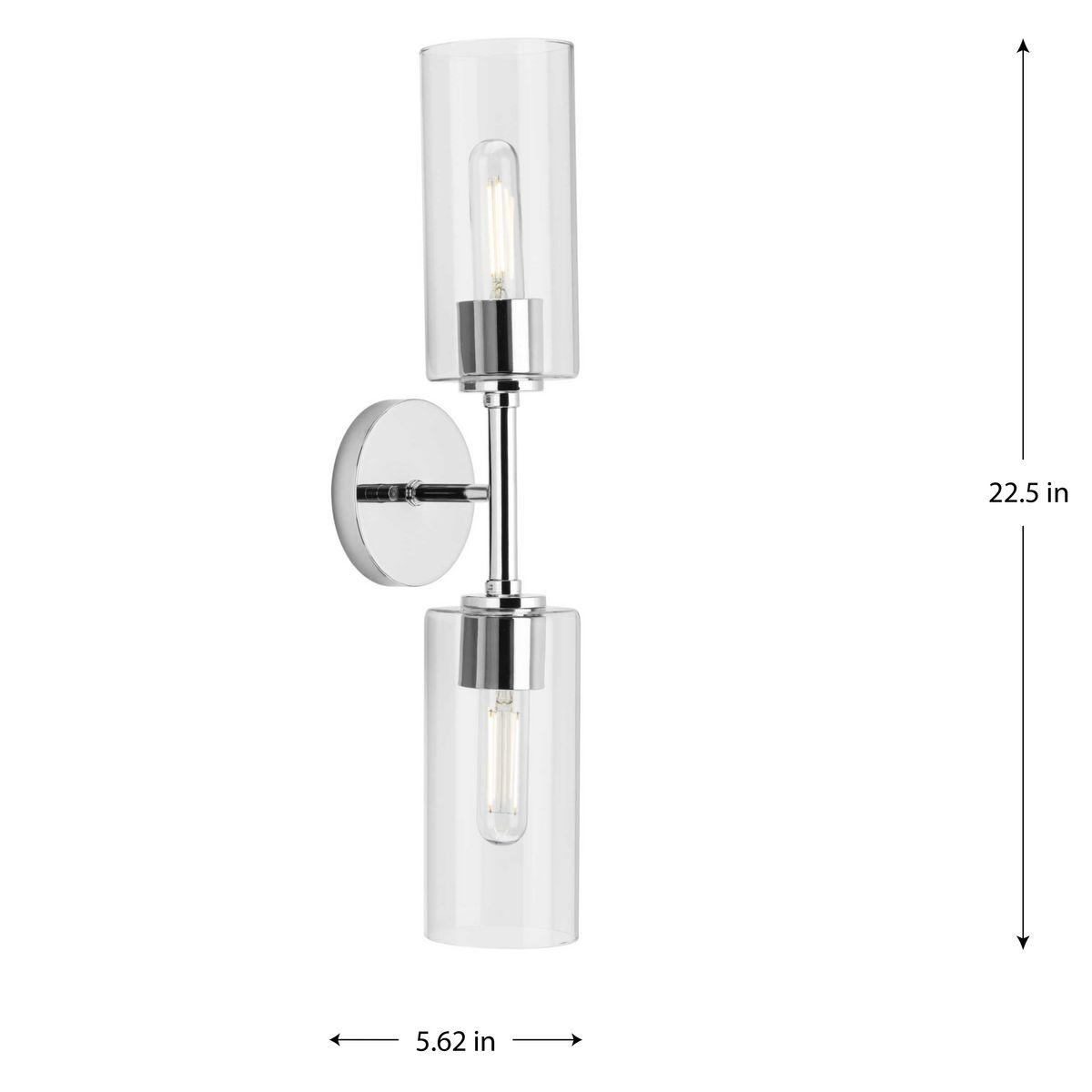 Progress Lighting Cofield 2-Light Wall Bracket, Polished Chrome, Cylindrical Glass Shade