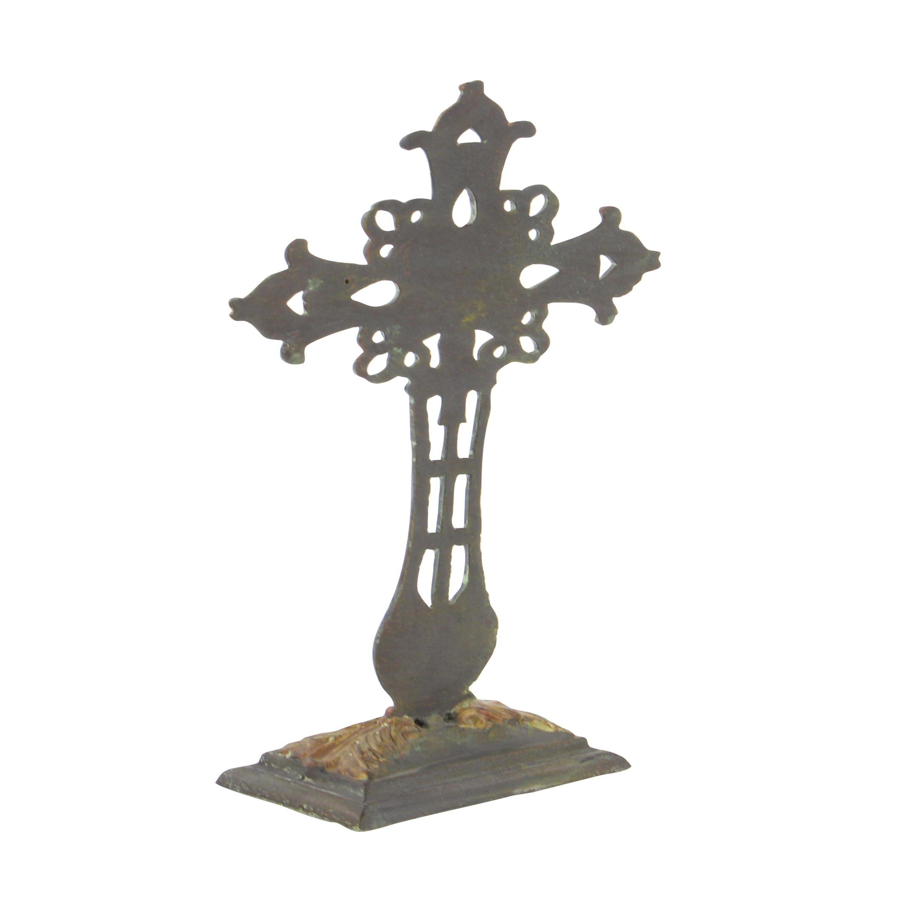 5" x 21" Copper Metal Cross Biblical Sculpture, by DecMode