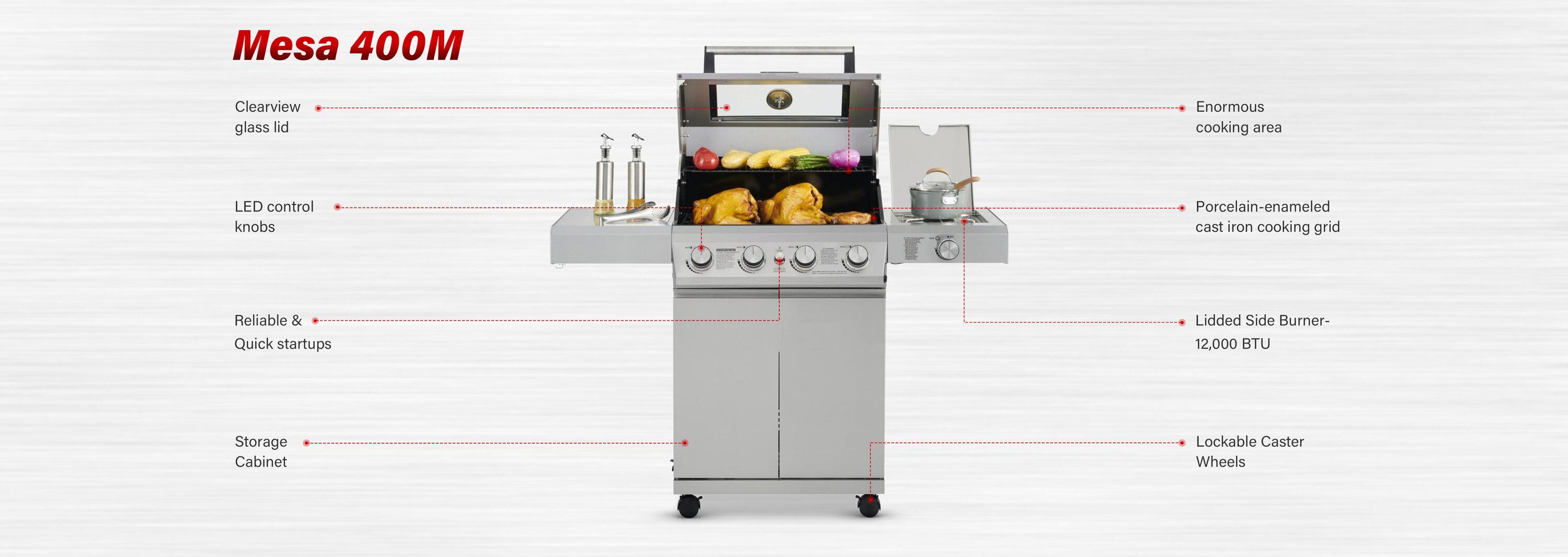 Monument Grills Mesa 400M 4-Burner Liquid Propane 52000 BTU Gas Grill with Side Burner and Cabinet