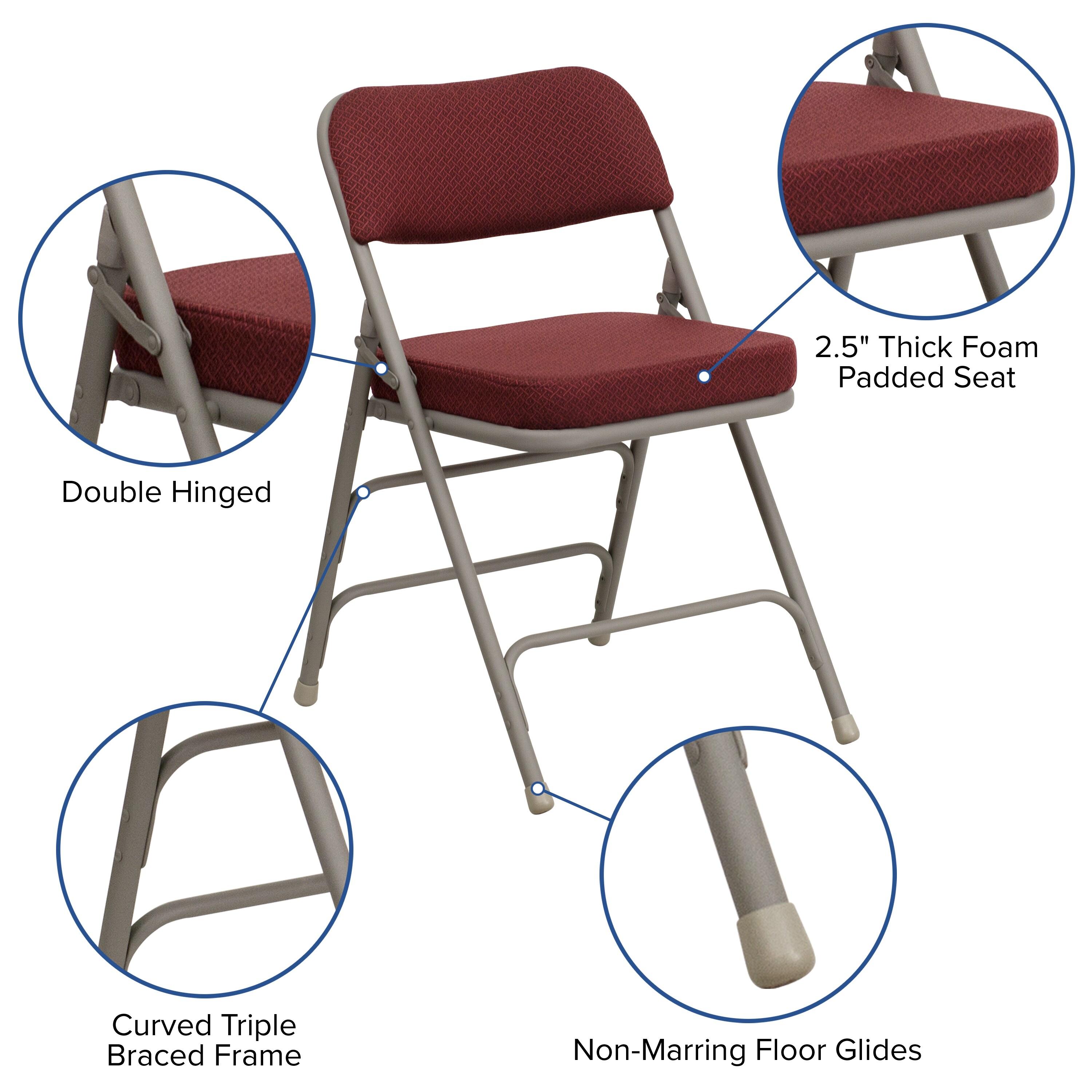Flash Furniture 2 Pack HERCULES Series Premium Curved Triple Braced & Double Hinged Burgundy Fabric Metal Folding Chair