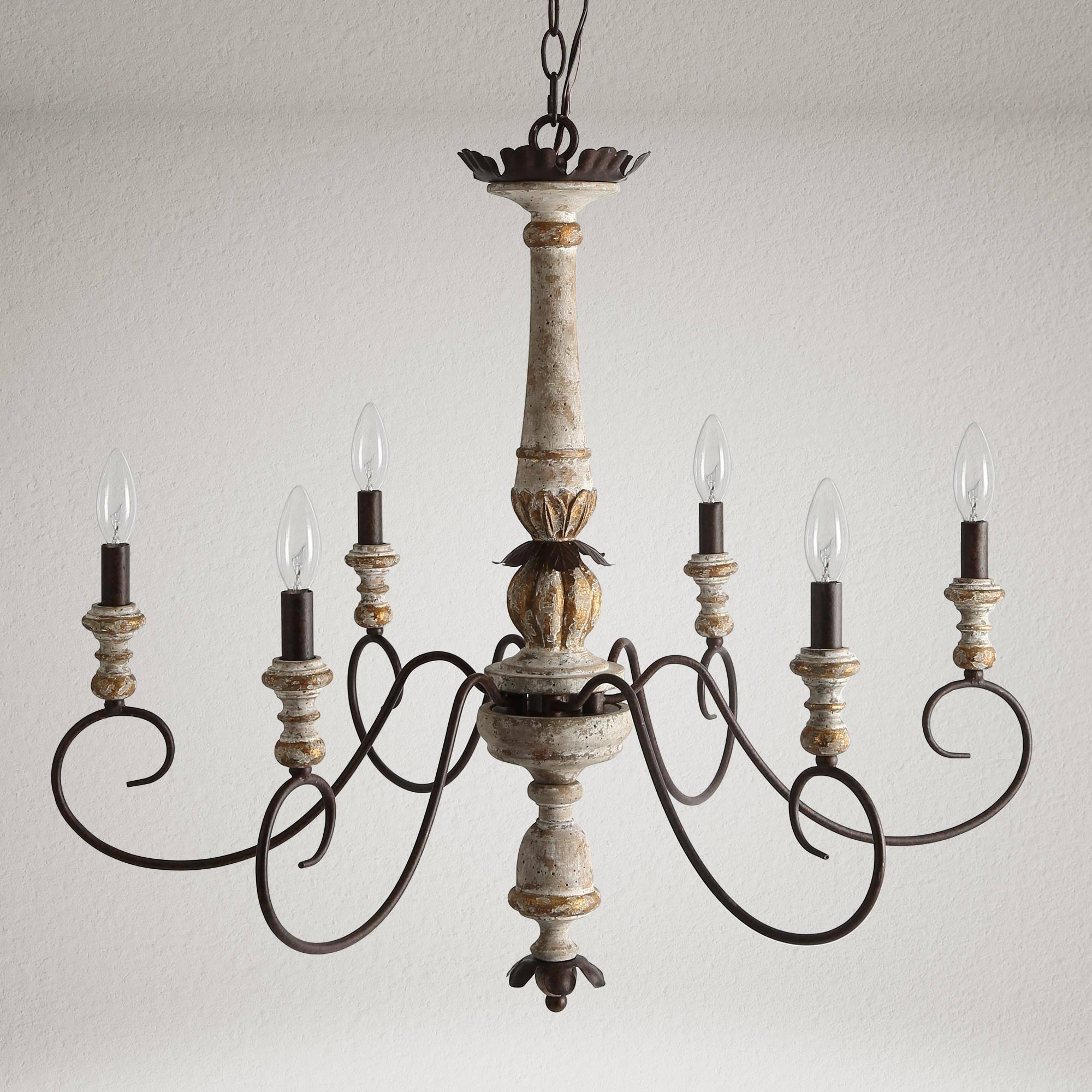 The Gray Barn French Country 6-Light Wood Chandelier Classic Farmhouse Lights - 31.1" D x 28" H