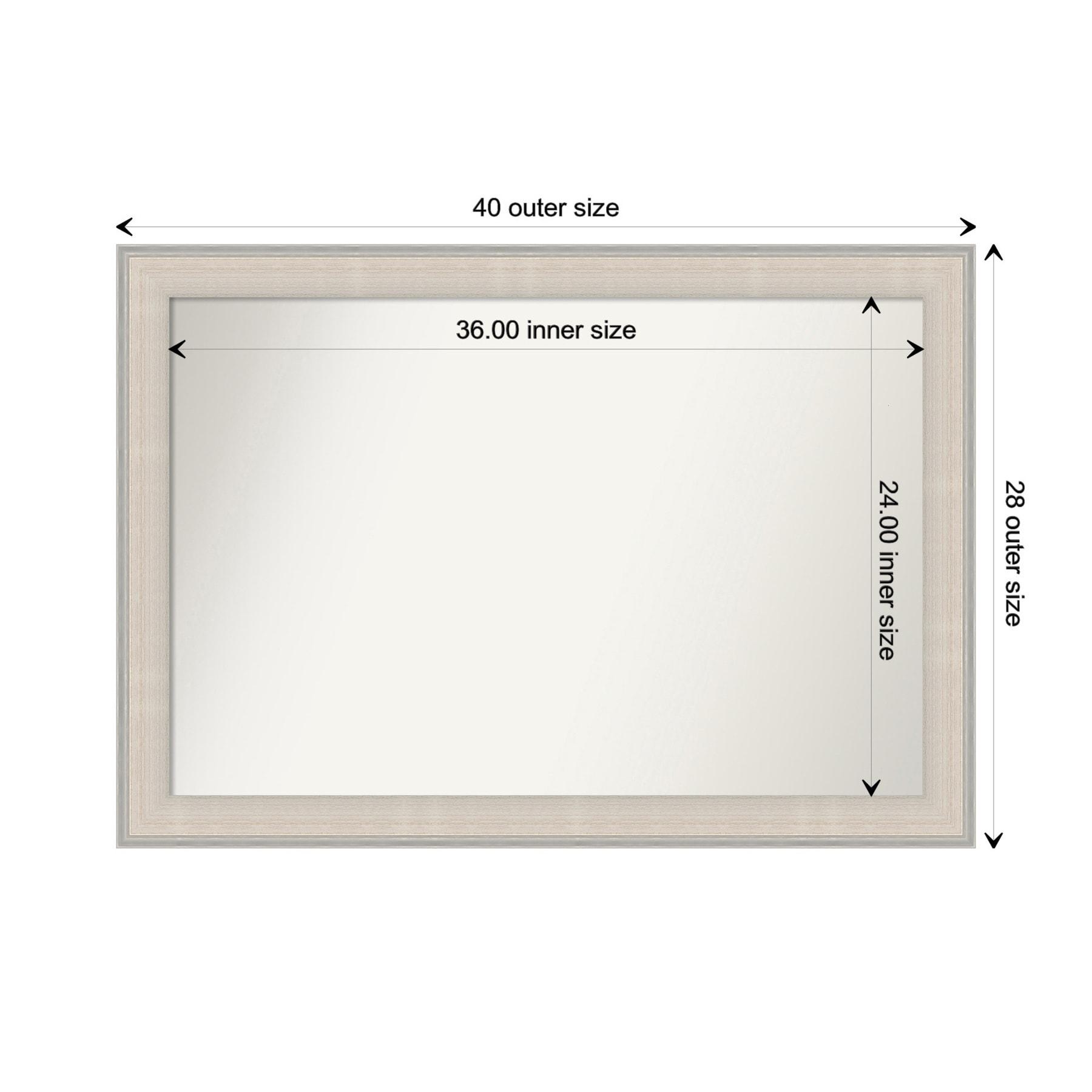 41"x29" Non-Beveled Cottage Wood Bathroom Wall Mirror White/Silver - Amanti Art: Modern Rectangle, Wall Mount, Wood Frame
