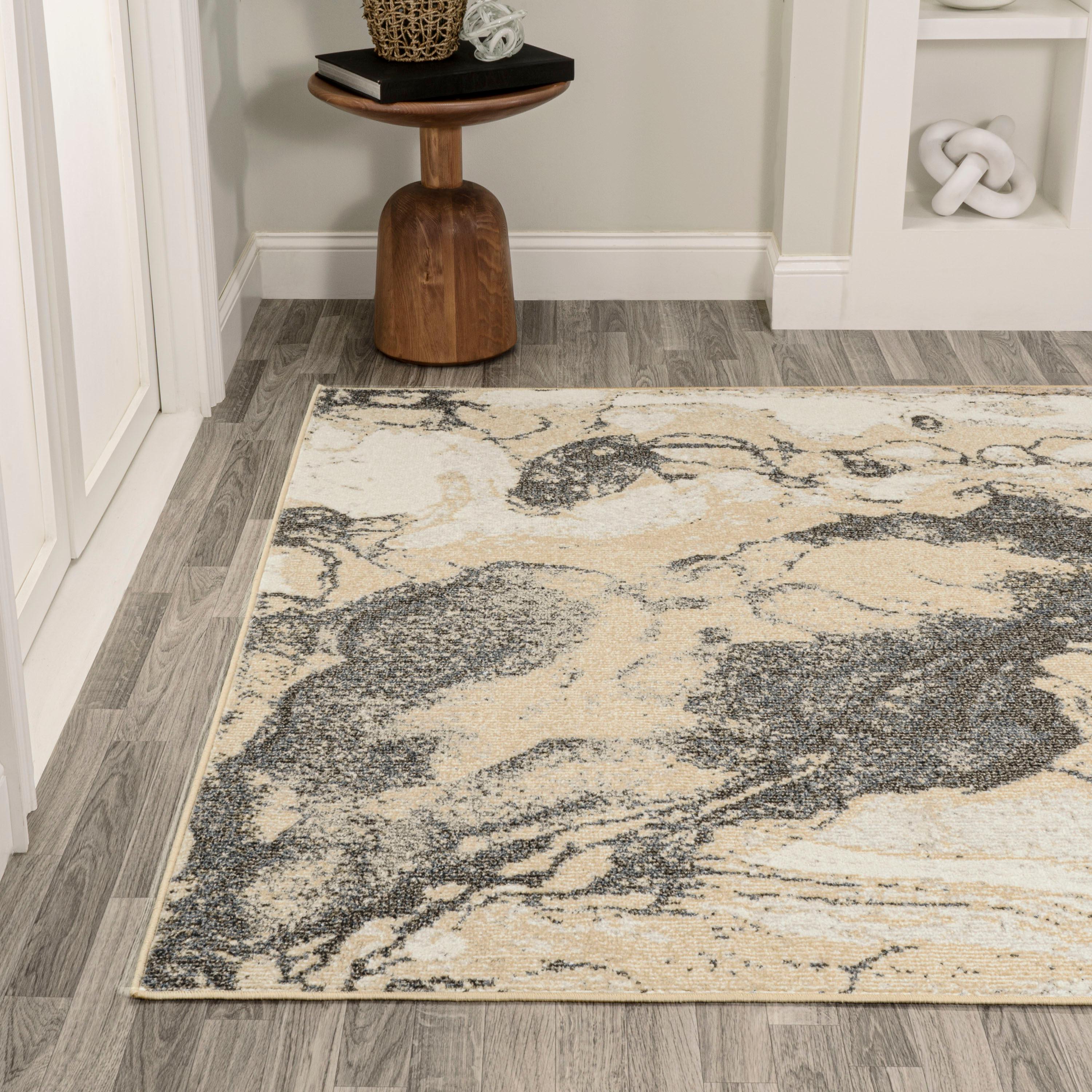 3' x 5' Marmo Abstract Marbled Modern Area Rug, Gold/Gray - JONATHAN Y