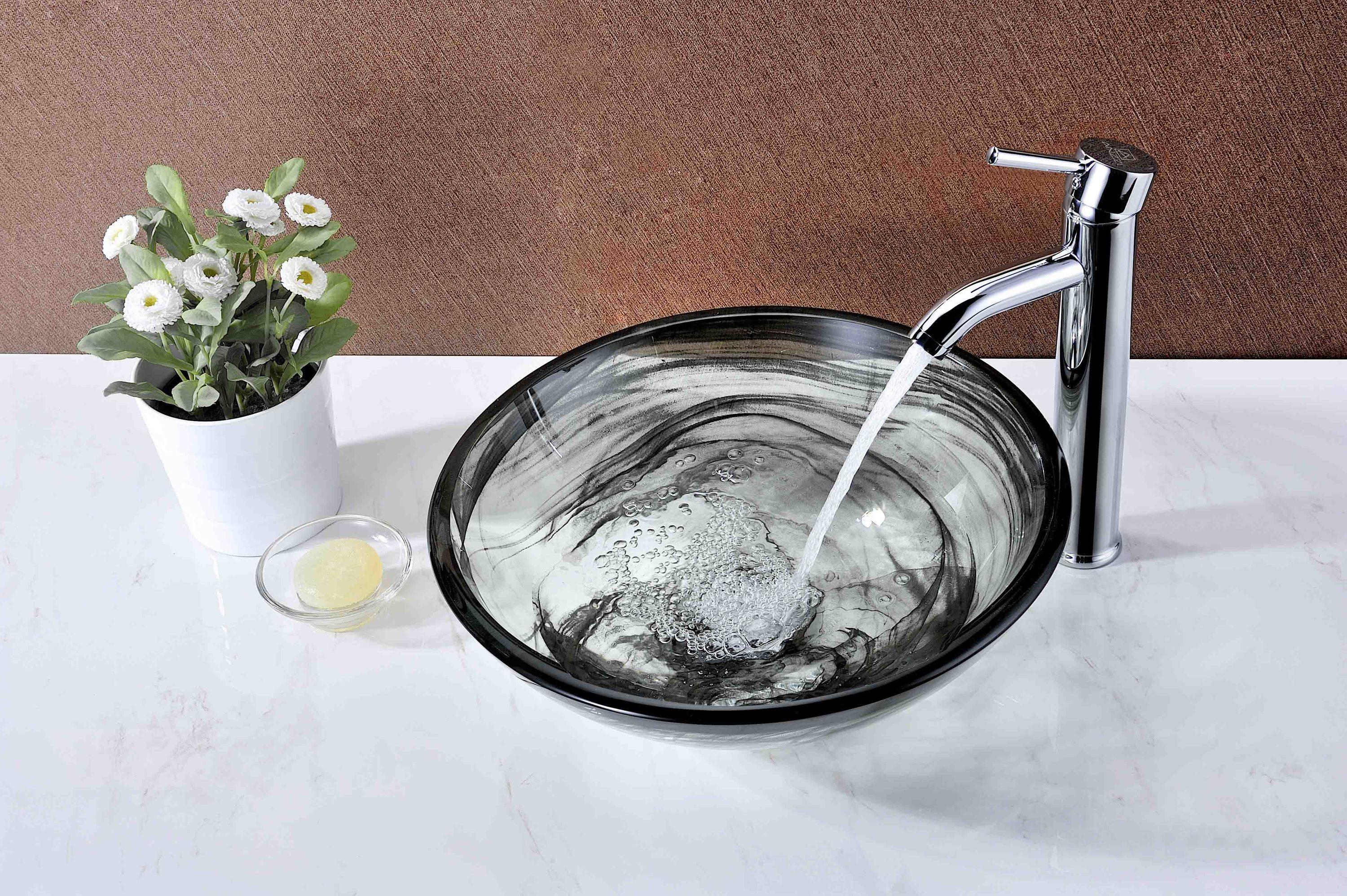 ANZZI Mezzo 16.5'' Smoke Green Tempered Glass Circular Bathroom Sink