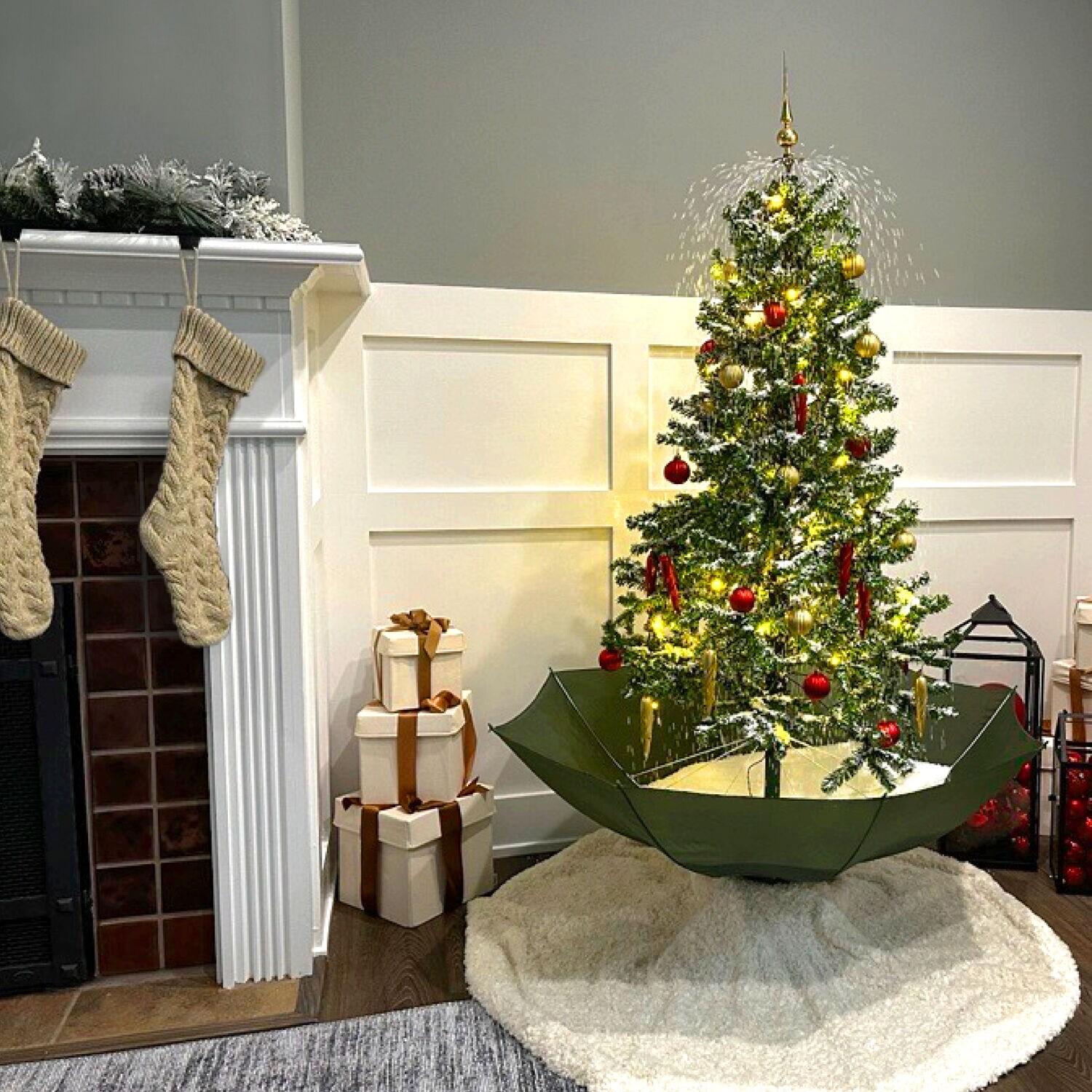 Fraser Hill Farm 67-In. Musical Prelit Snowing Christmas Tree with Green Umbrella Base