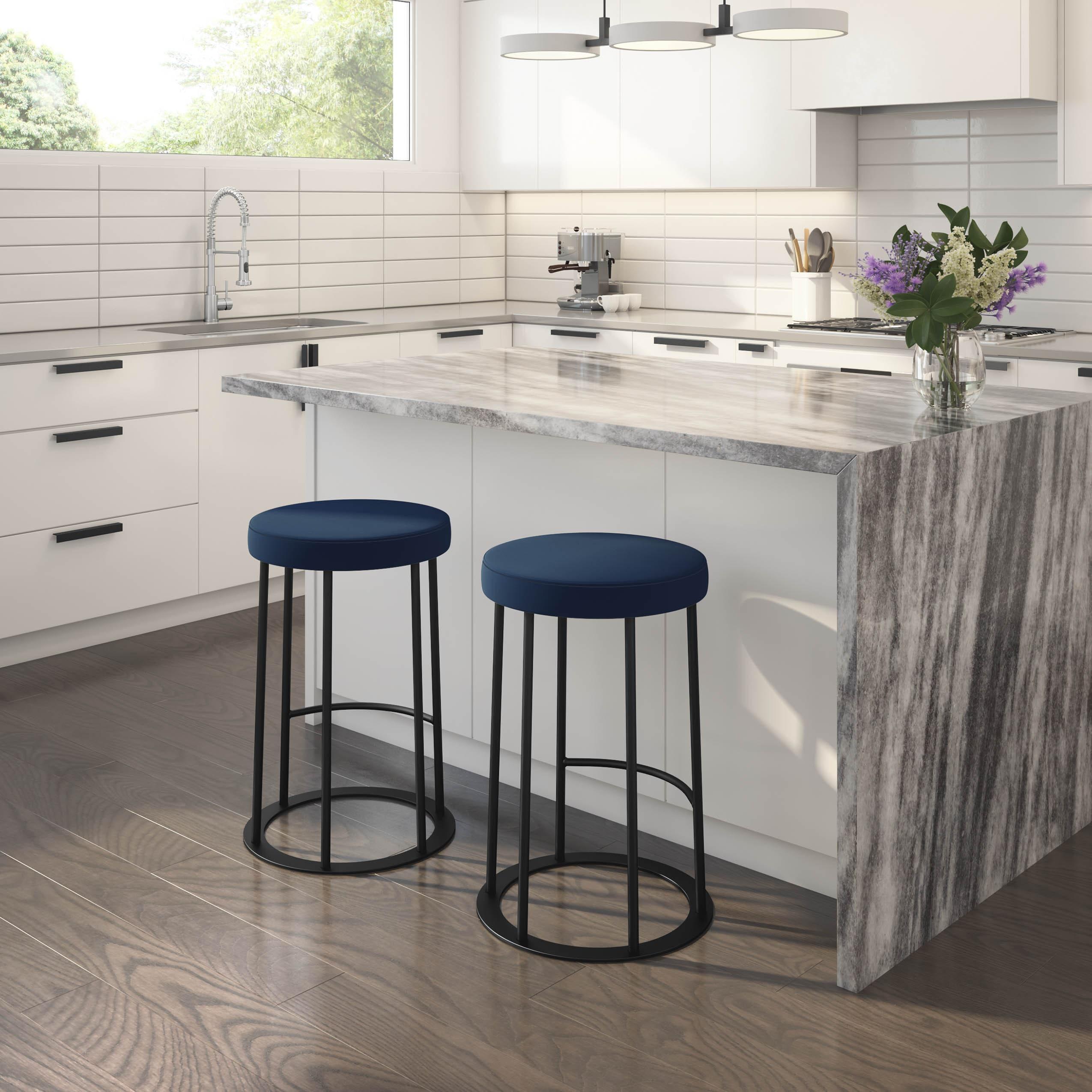Amisco Iris 26 In. Counter Stool - Blue Polyurethane / Black Metal