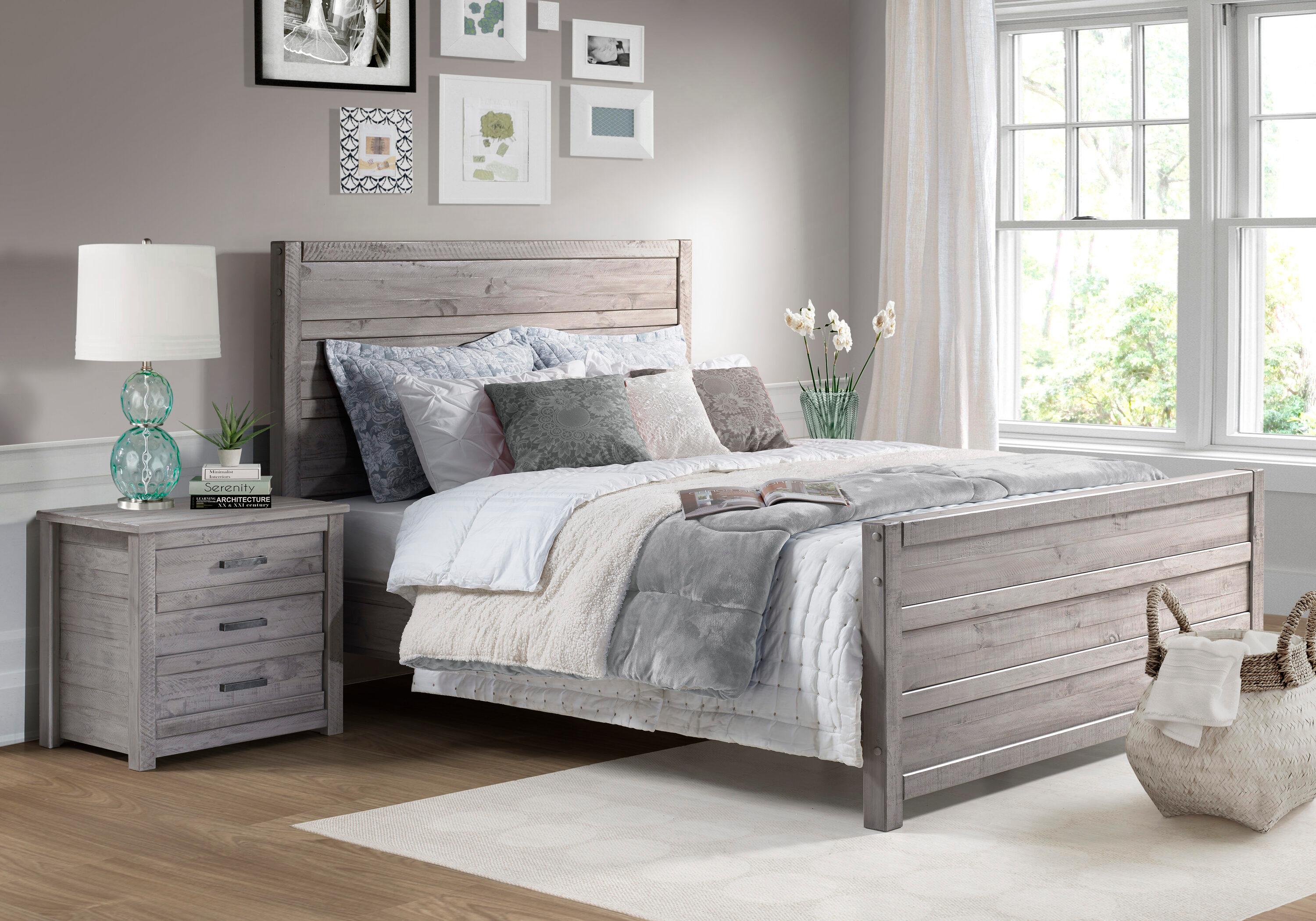 Camaflexi Carmel Solid Wood Platform Bed Frame with Headboard, King, Antique Grey
