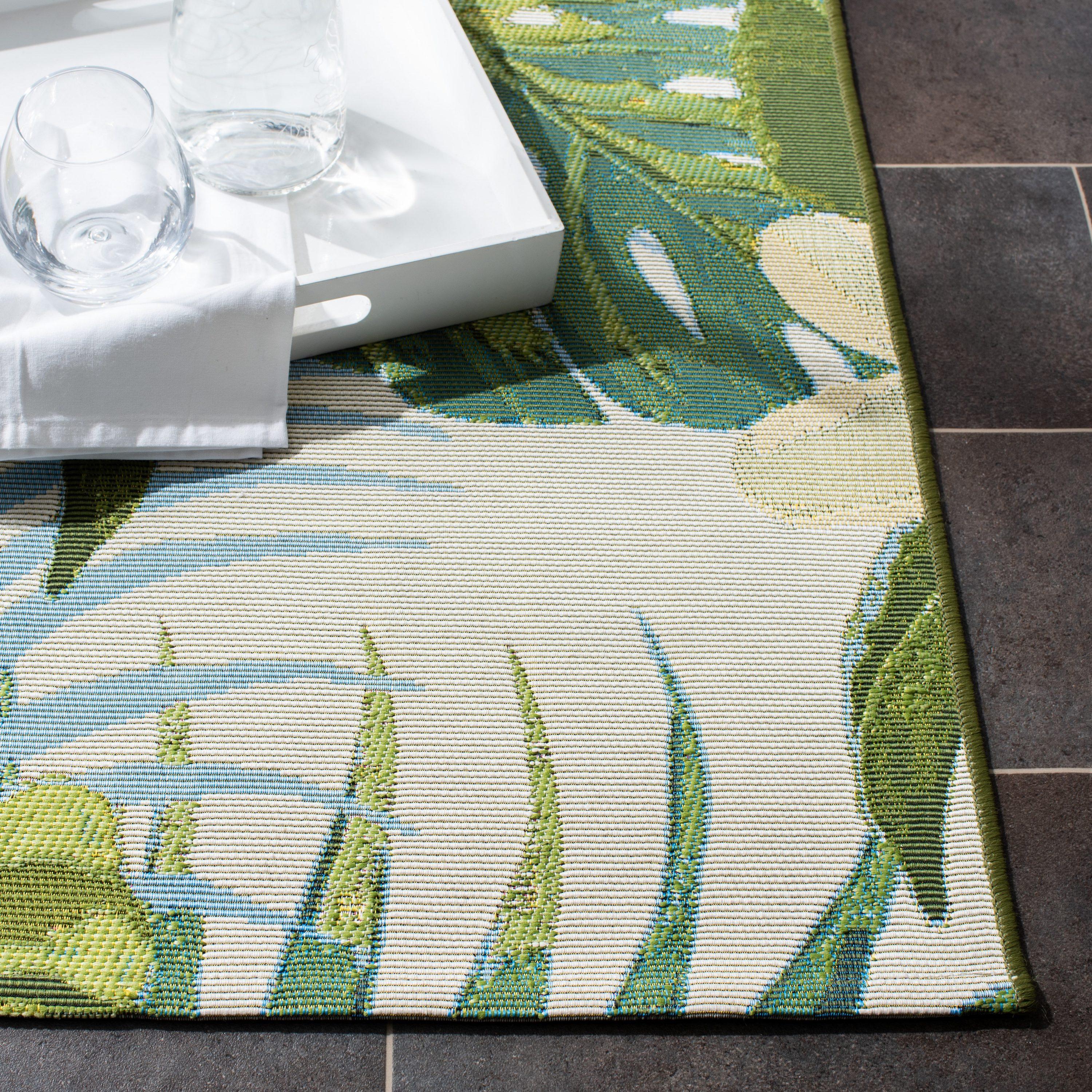 Tropical Barbados Green & Pink Synthetic Flat-Woven Area Rug