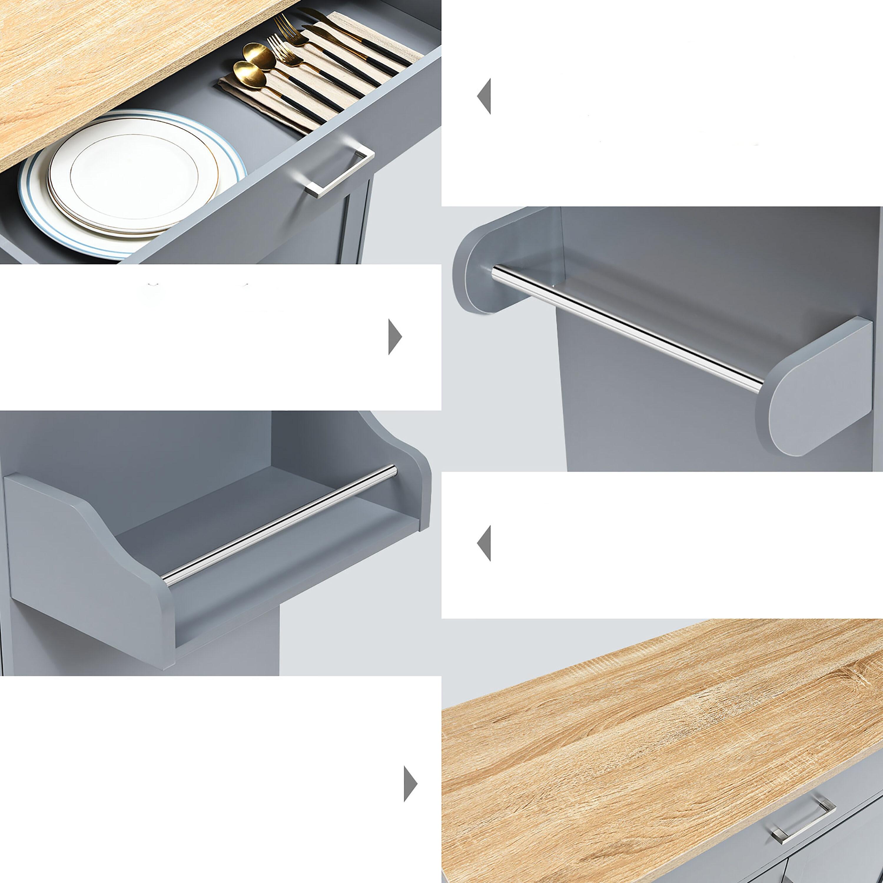 Costway Kitchen Island 44" Rolling Kitchen Cart with Drawer Adjustable Shelf Spice Rack Gray